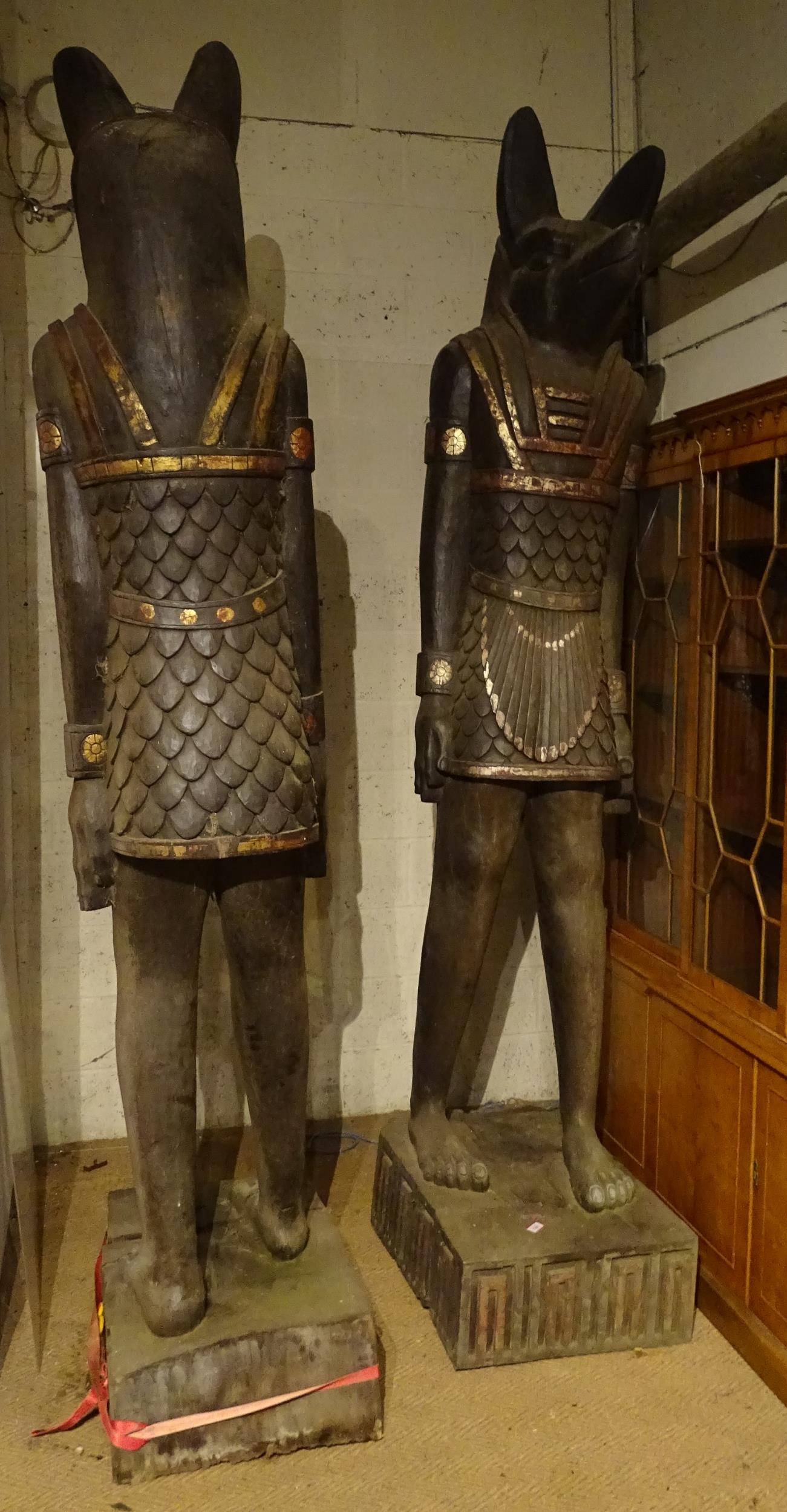 A pair of very large 20thC carved wooden standing Anubis / Ancient Egyptian dog god statues with - Image 19 of 52