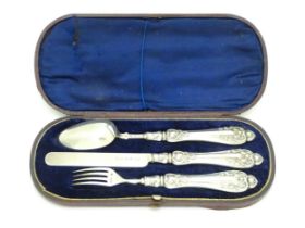 A Victorian silver Christening set comprising knife, fork and spoon hallmarked Birmingham 1860,