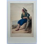 Louis Dupre (1789-1837), Original lithograph hand coloured with watercolour, Titled Grec d'Hidra -