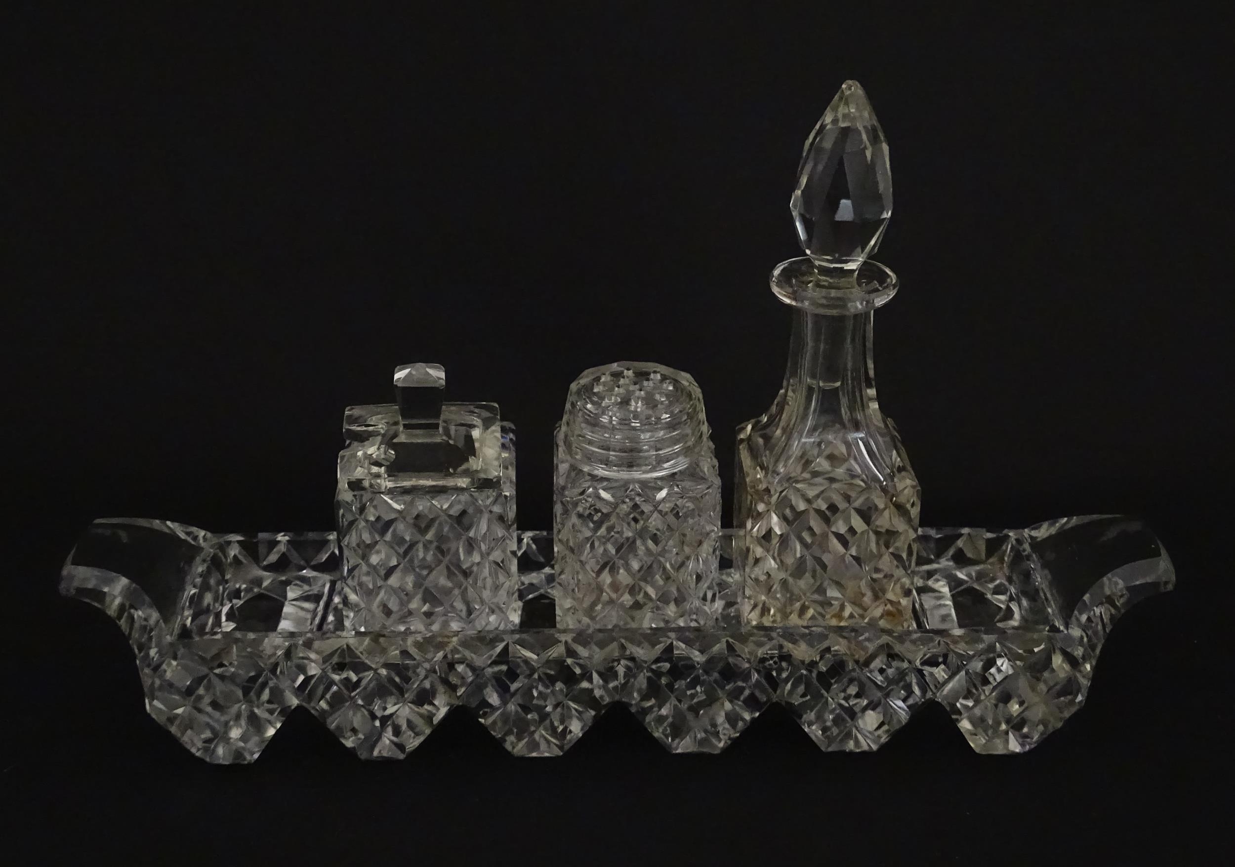 Assorted glass items to include eleven knife rests, cruet, and candle stands of pricket form by - Image 5 of 15