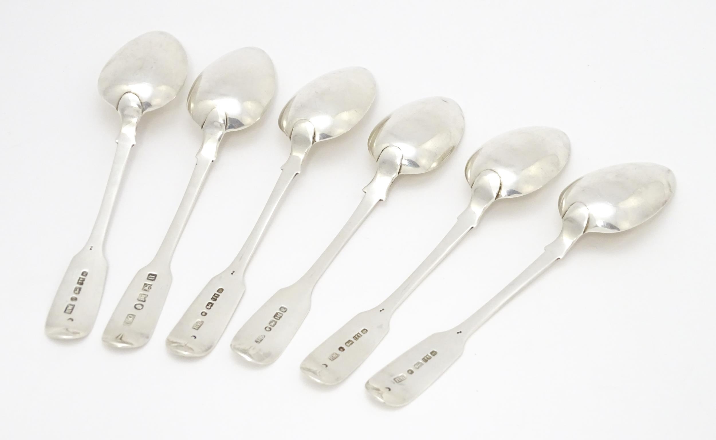 Six assorted silver teaspoons, hallmarked Exeter, one 1836, one 1839, and four 1844. Approx. 5" long - Image 5 of 7