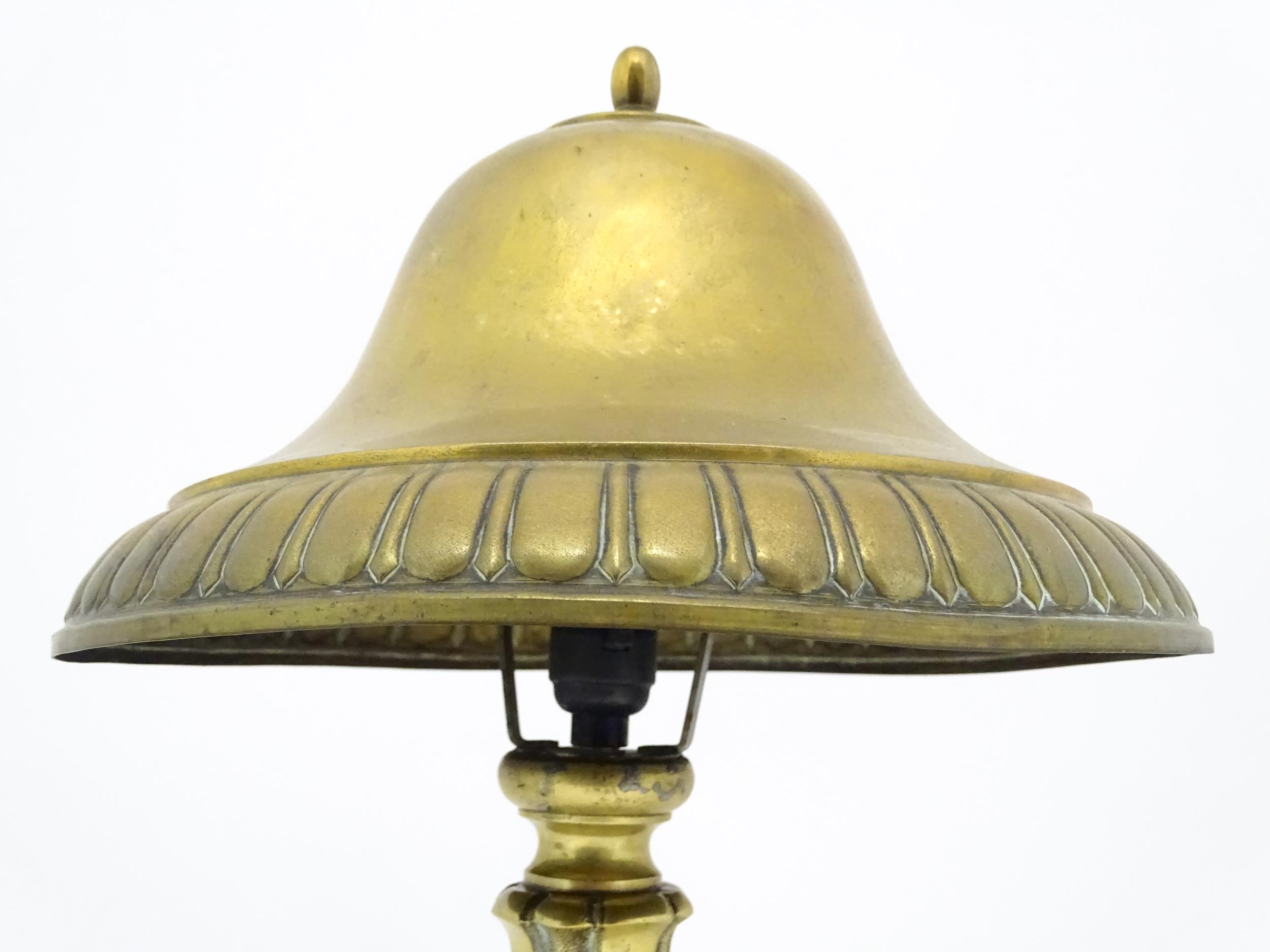 A 20thC brass table lamp with foliate detail and brass domed shade. Approx. 17" high Please Note - - Image 11 of 15