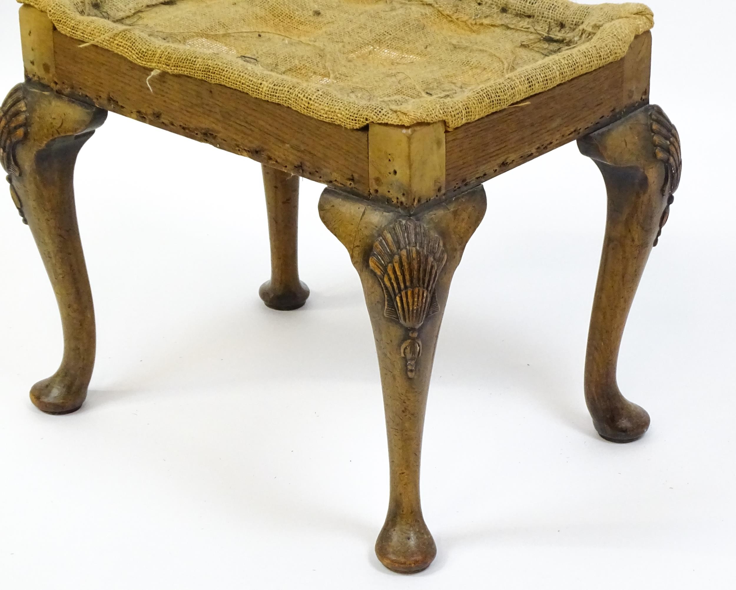 An early 20thC stool raised on four shell carved cabriole legs terminating in pad feet. 20" wide x - Image 6 of 8