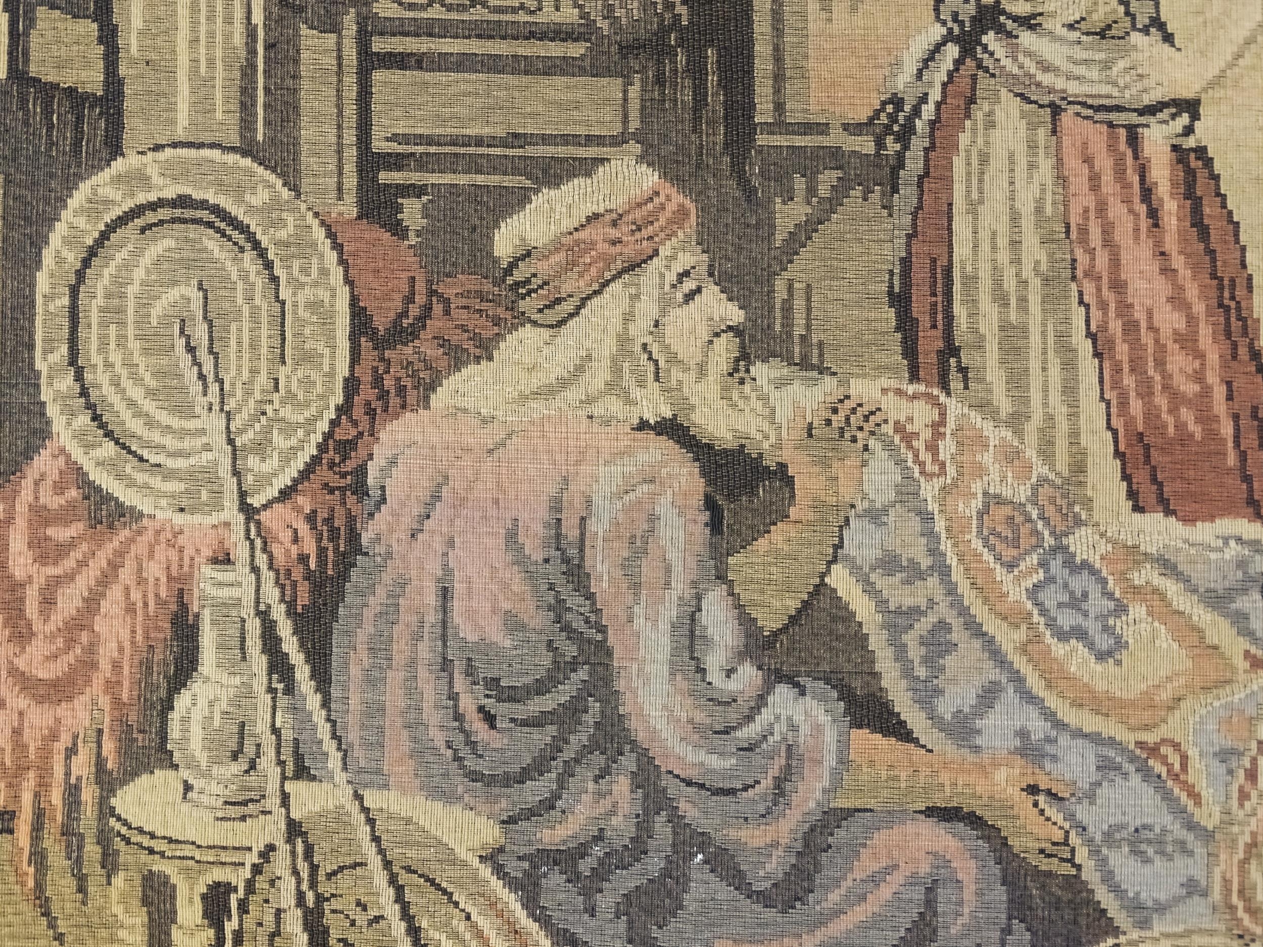 A 20thC Continental tapestry depicting a Middle Eastern market scene with figures and a street - Image 4 of 11