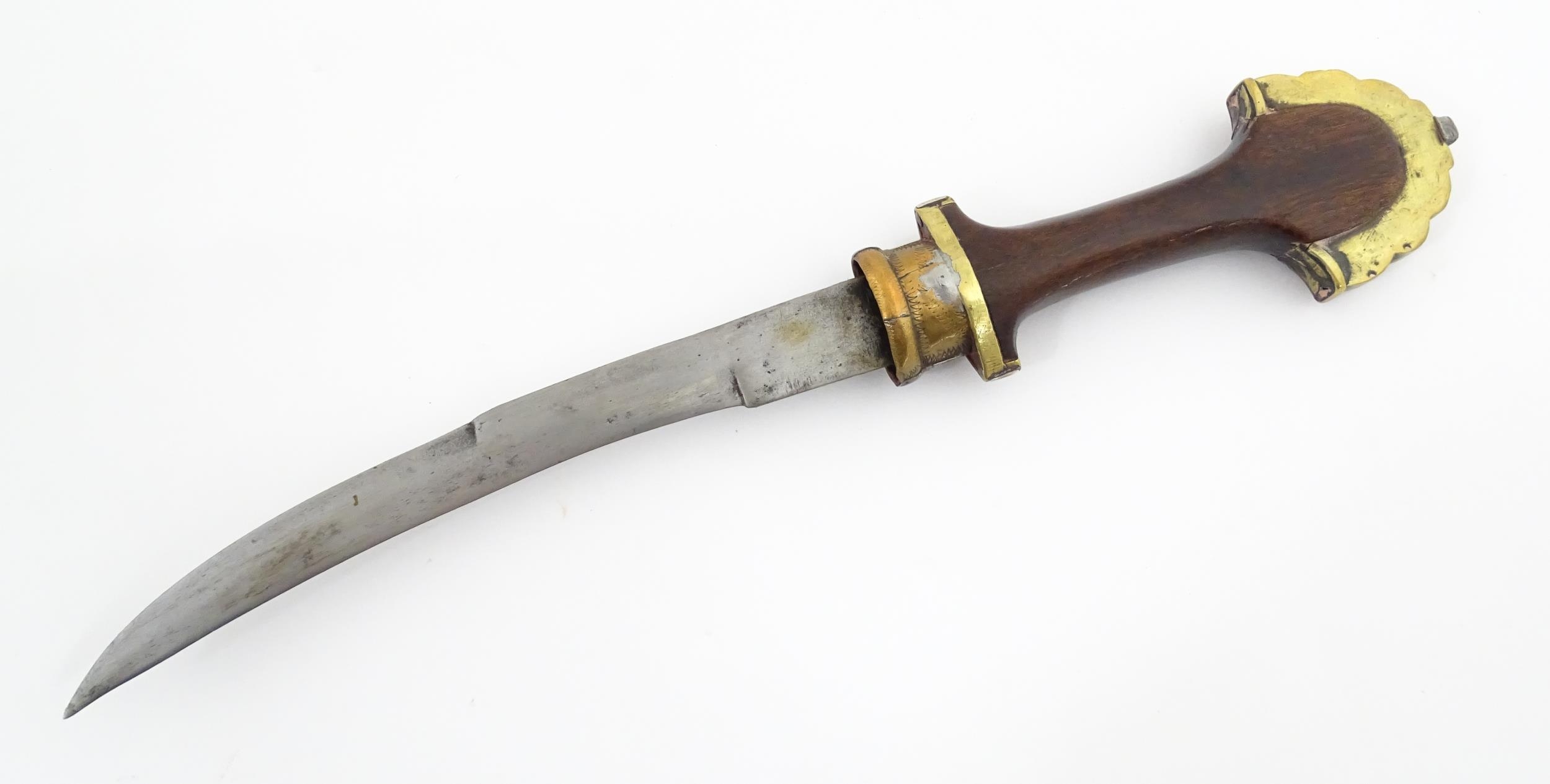 Ethnographic / Native / Tribal: A Moroccan Koummya / Jambiya dagger with carved wooden handle with - Image 11 of 14