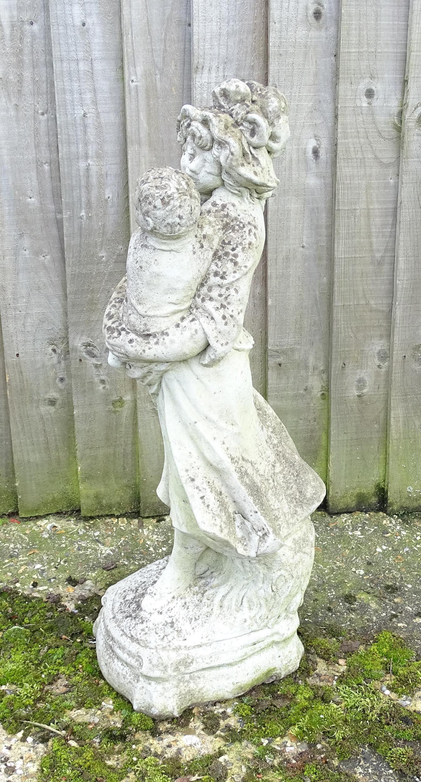 Garden & Architectural : a reconstituted stone statue formed as a mother and child, standing - Image 4 of 6