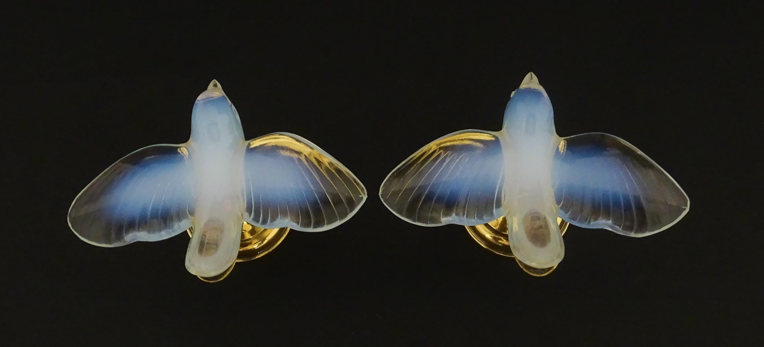 A pair of glass models of swallows raised on French silver gilt stands, stamped Odiot. Approx. 2 1/ - Image 5 of 9