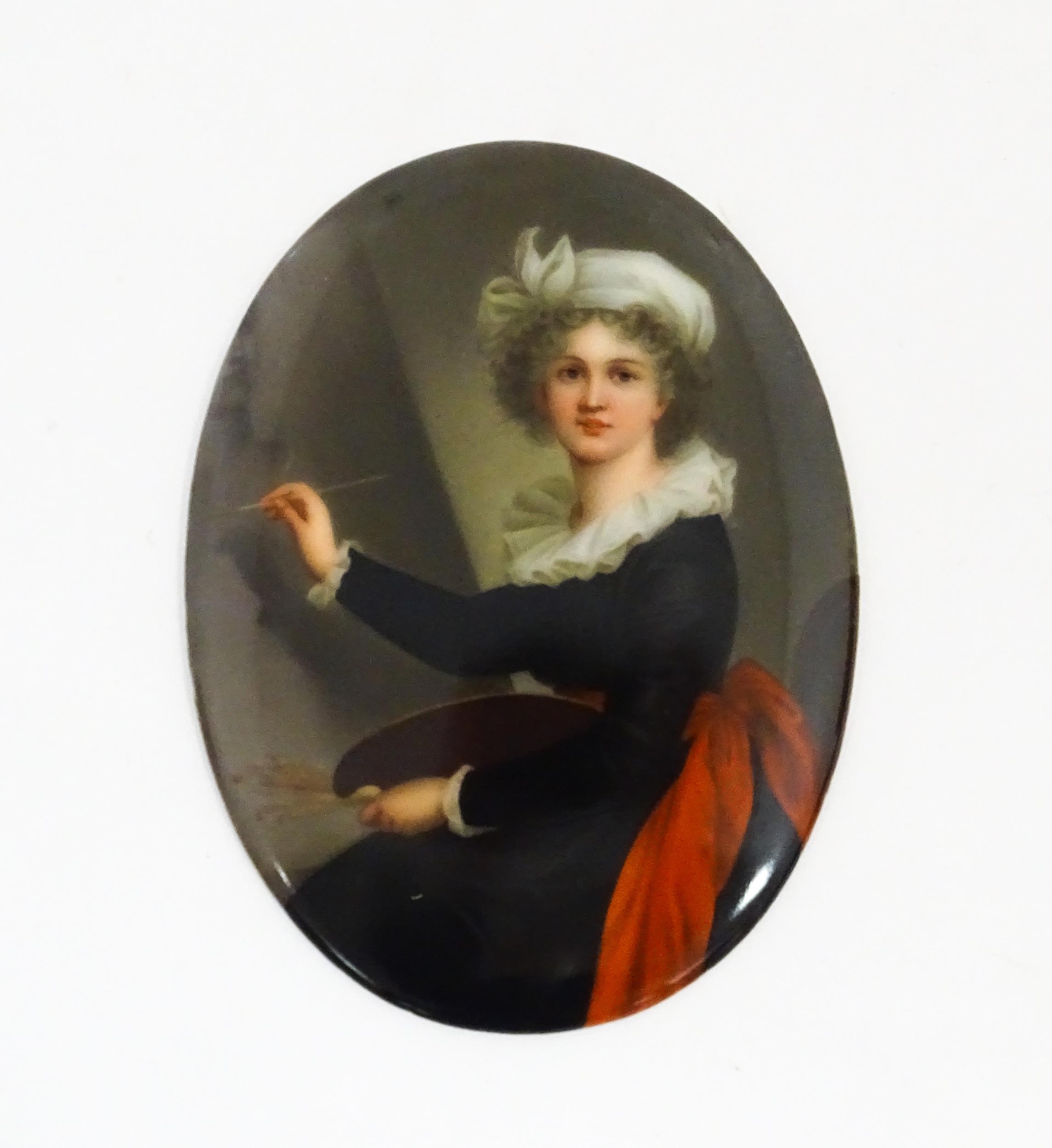 A 20thC Italian watercolour on porcelain oval plaque depicting Marie Elizabeth Louise Vigee Le - Image 12 of 12