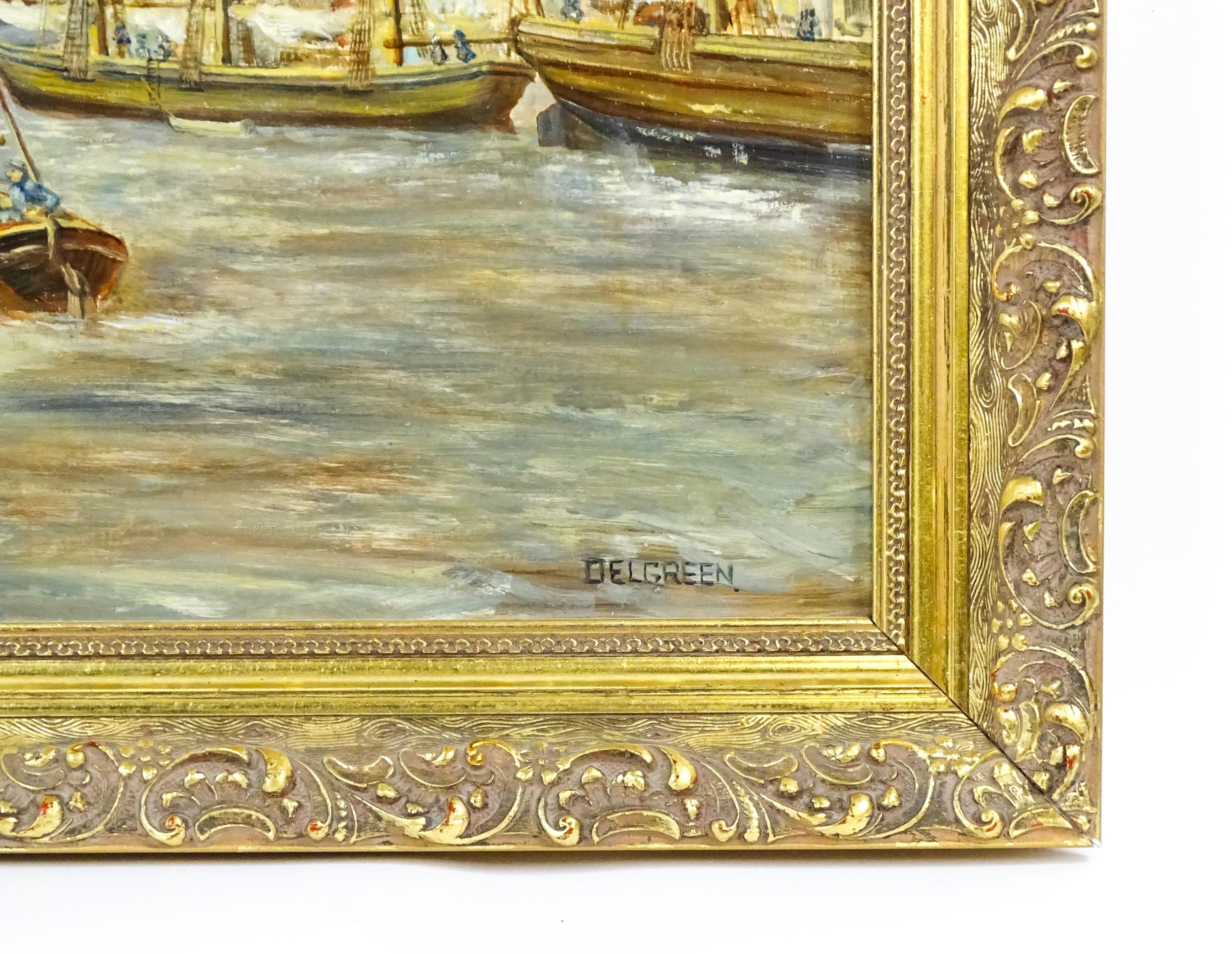 Delgreen, 20th century, Oil on board, Shipping / boats on the River Thames with a view of St Paul' - Image 3 of 4