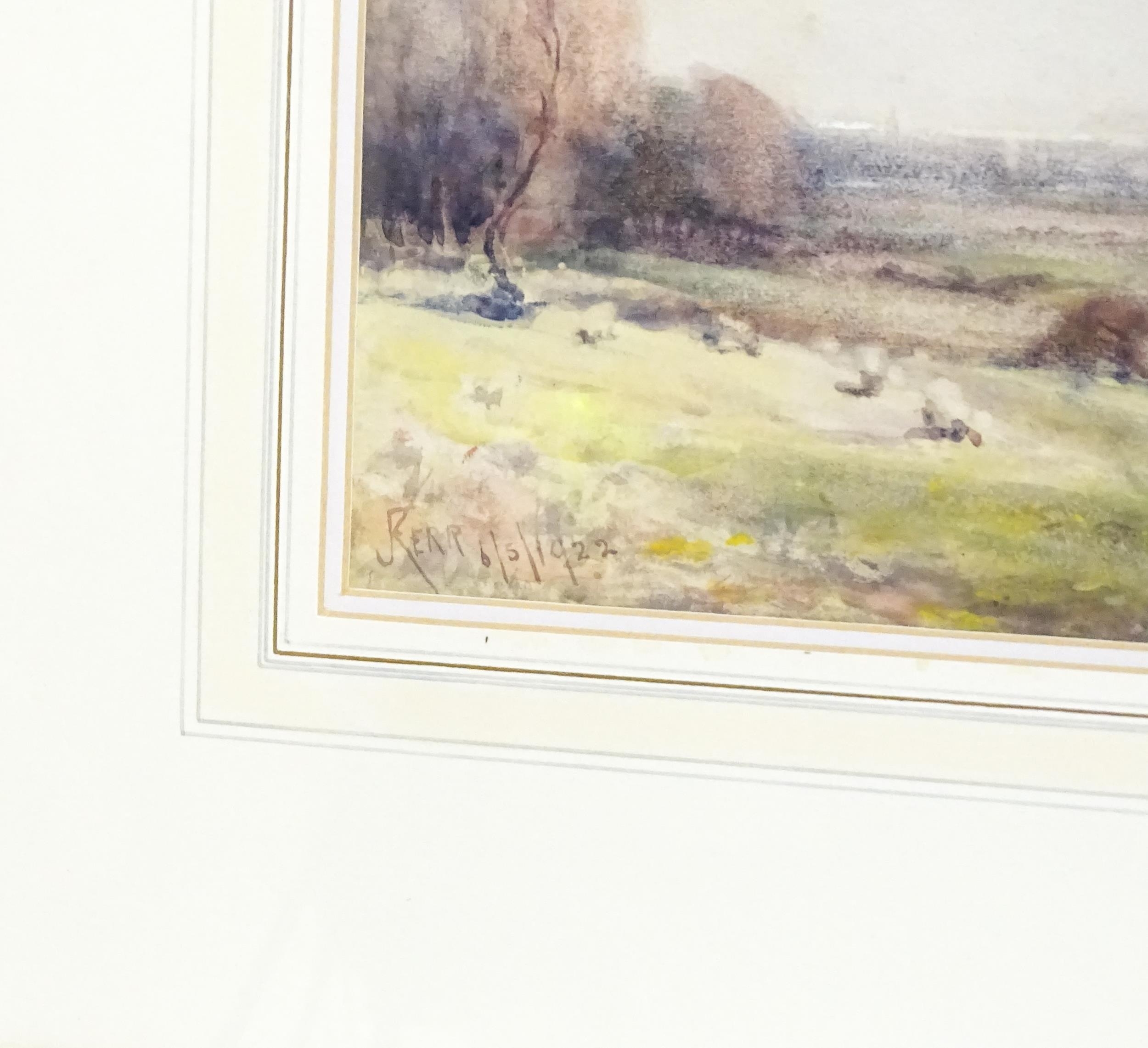 Frederick James Kerr (1853-1936), Watercolour, Sheep grazing in a Welsh landscape near the coast. - Image 4 of 4