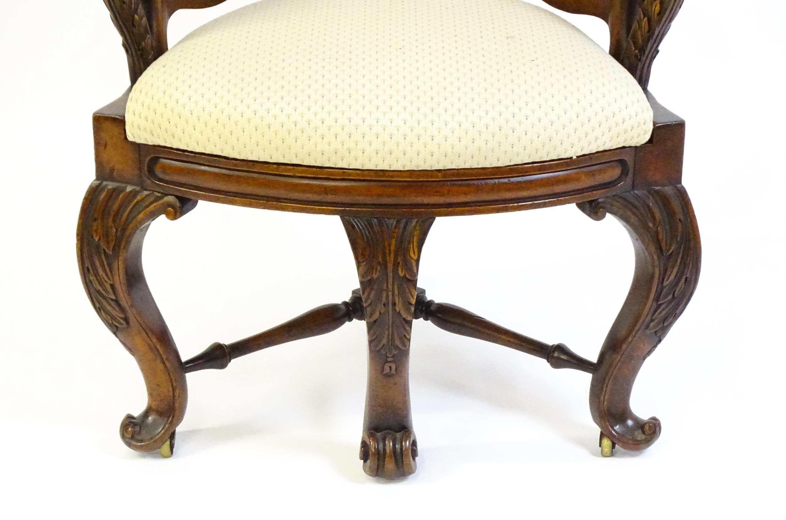 A mid 19thC mahogany Burgermeister chair, this continental chair having a bowed backrest terminating - Image 6 of 9