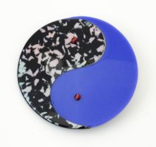 Lea Stein Paris : A brooch formed as a Ying Yang. Approx. 2 1/4" diameter Please Note - we do not