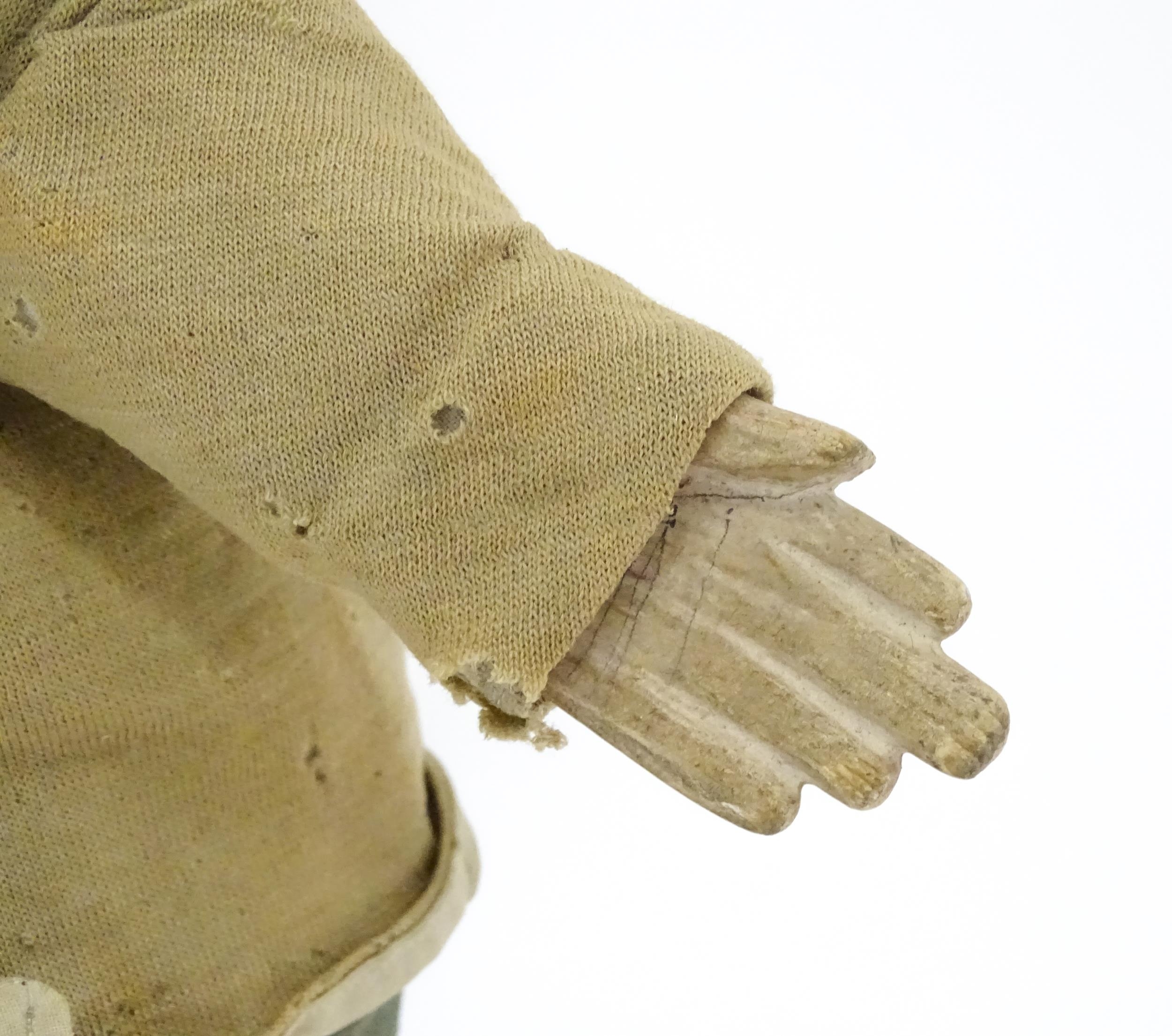 Toy: A 19thC French glove puppet with wooden head and hands and hand painted features. Approx. 18" - Image 5 of 9