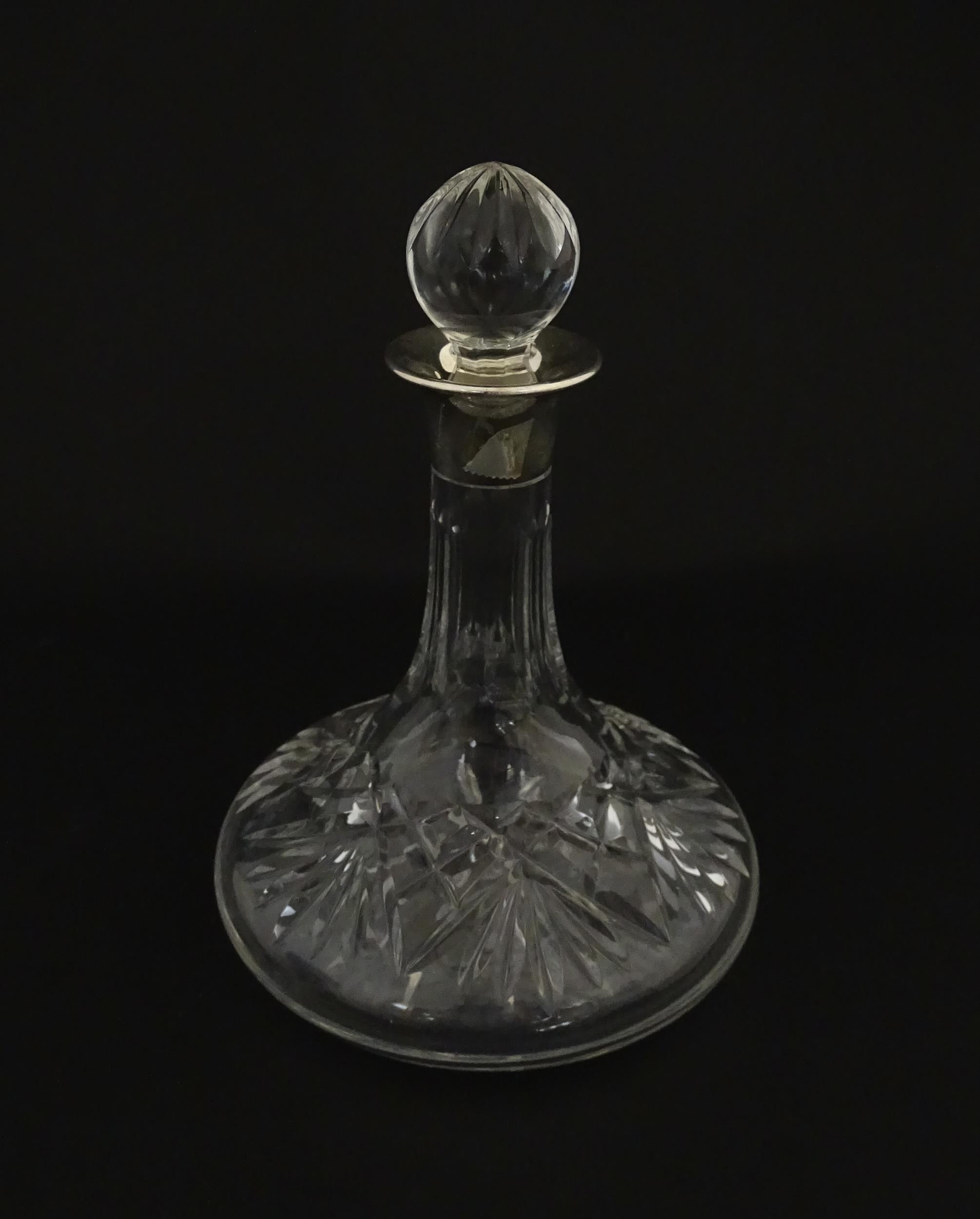 A cut glass flask of small ships decanter form with silver collar hallmarked Birmingham 1988, - Image 6 of 8