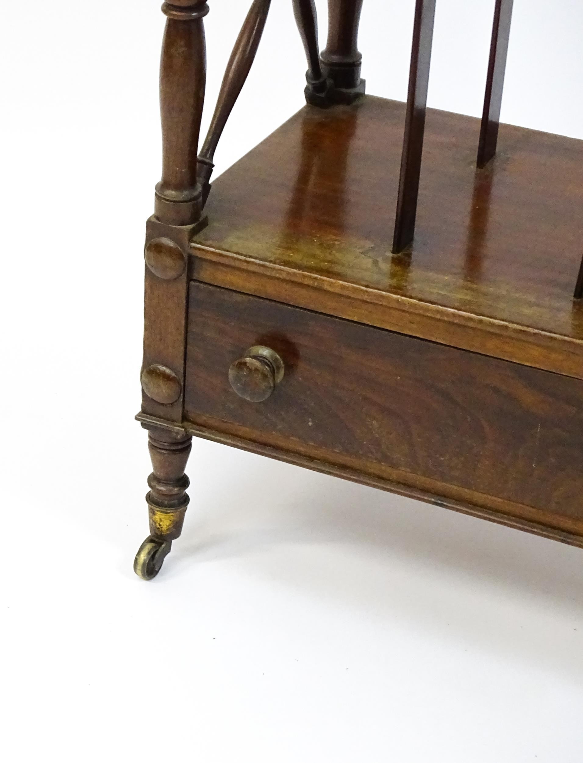 An early 19thC mahogany whatnot Canterbury surmounted by turned uprights and a small shelf above - Image 10 of 12