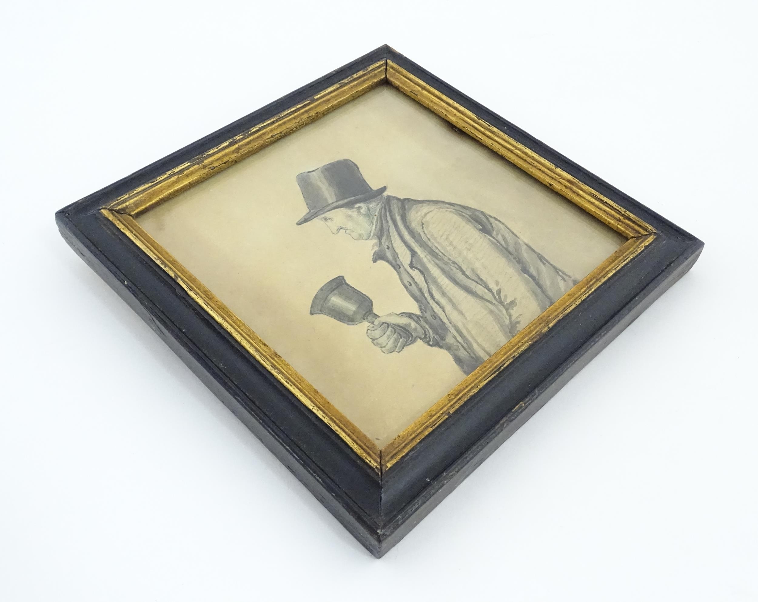 An early 20thC watercolour depicting a portrait of a gentleman bell ringer in profile. Approx. 5 1/ - Image 7 of 10