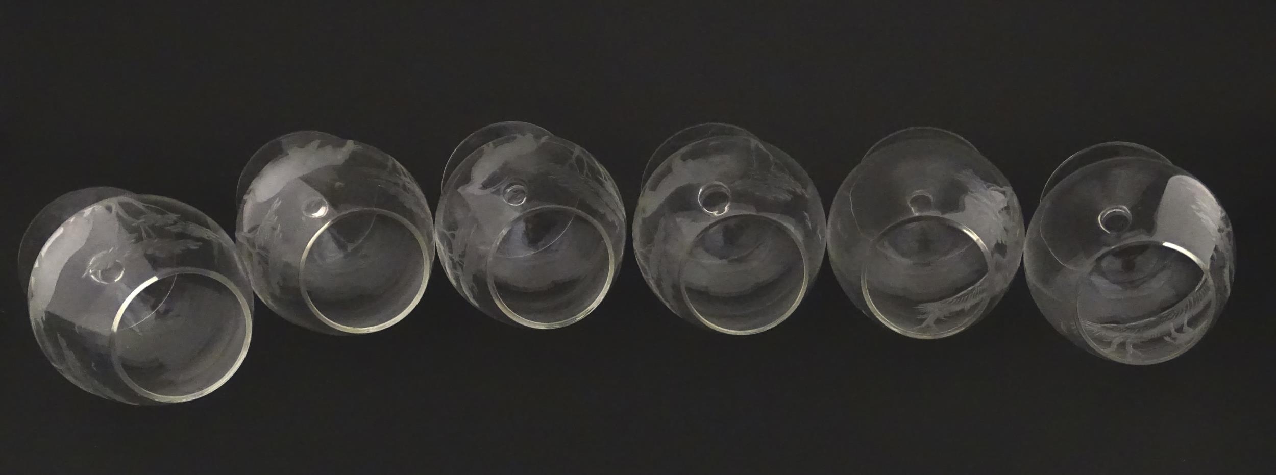 Six Rowland Ward brandy glasses with engraved Safari animal detail. Unsigned Approx. 4 3/4" high (6) - Image 2 of 14