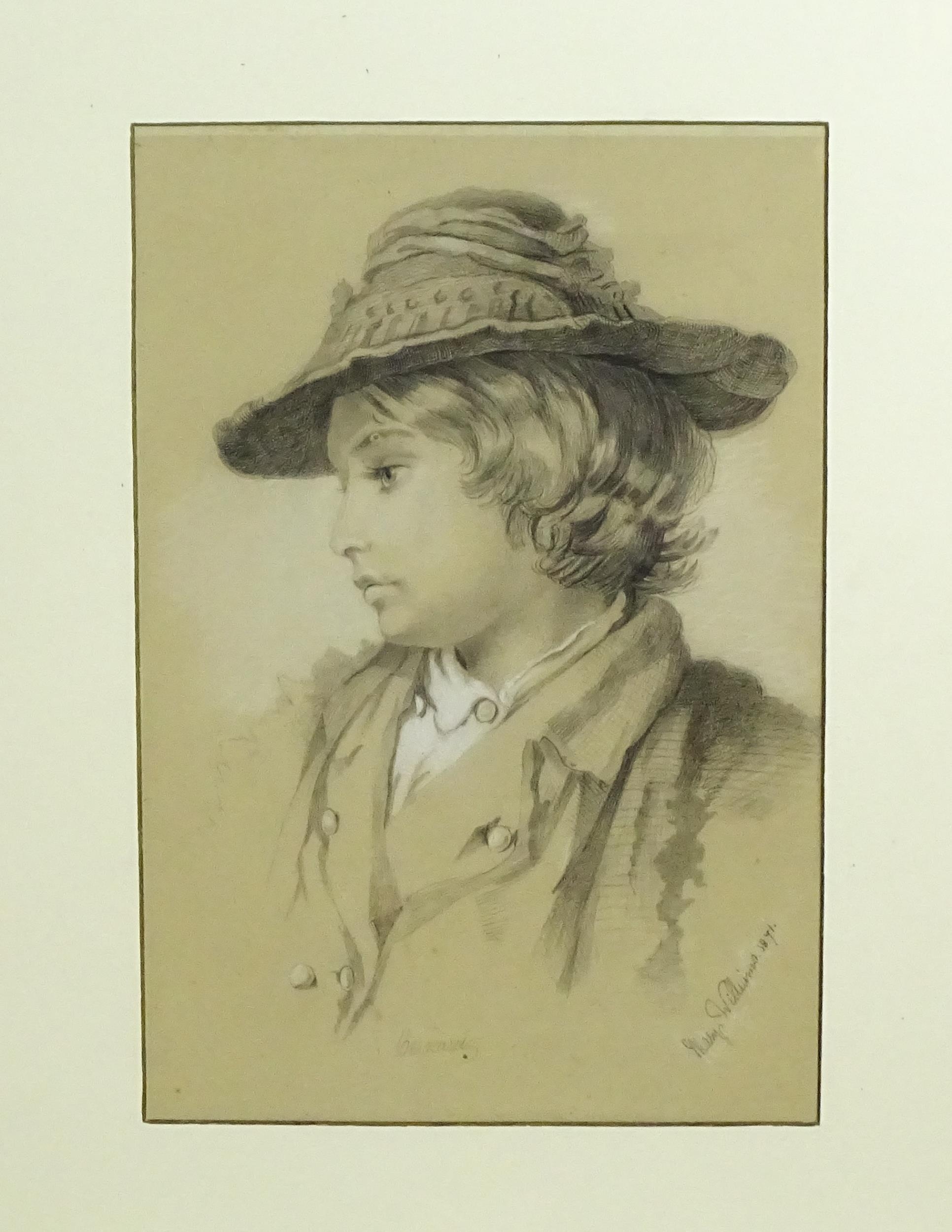 Mary Williams, 19th century, Pastel on paper, A portrait of a young boy in a hat. Signed and dated - Image 3 of 5