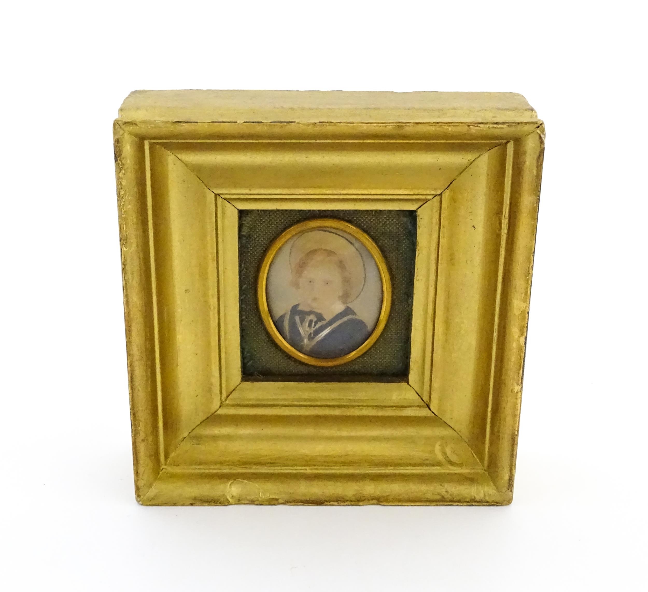 Two 19thC watercolour portrait miniatures, one depicting a gentleman wearing military dress, the - Image 11 of 14