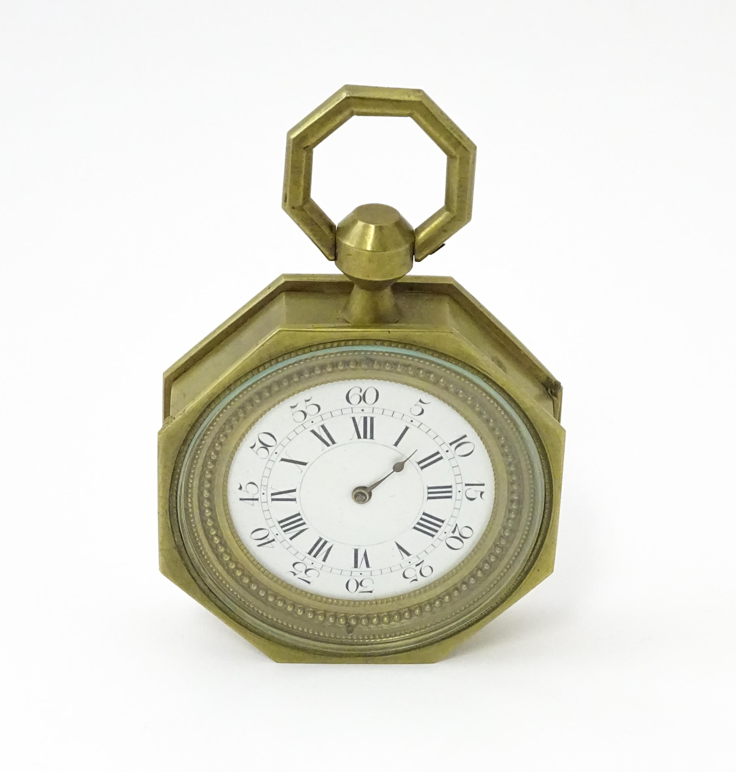 A brass cased hanging sedan style clock of octagonal form, with Roman hours and Arabic seconds. - Image 3 of 10
