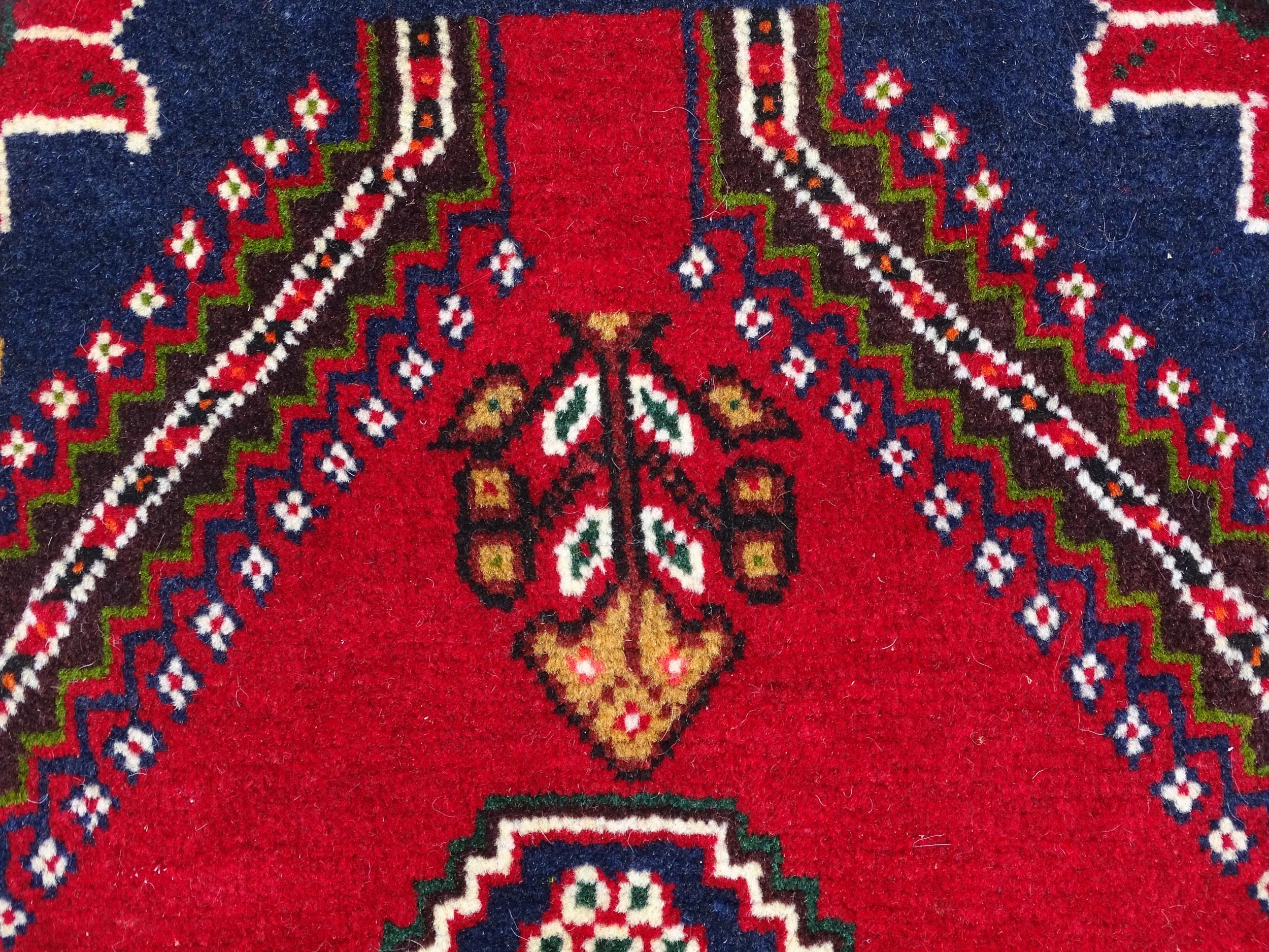 Carpet / Rug: A South West Persian qashgai runner, the red and blue ground with central geometric - Image 7 of 8