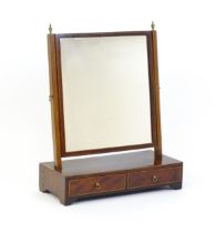 A late 19thC walnut toilet mirror / dressing mirror with satinwood inlay and surmounted by brass