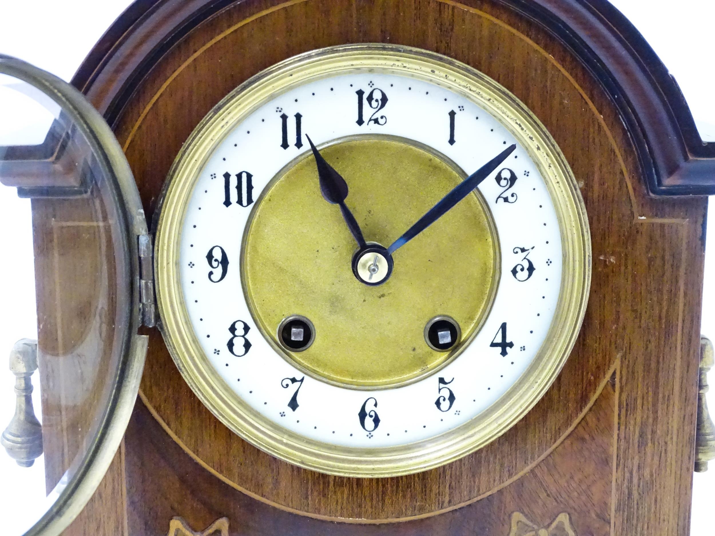 A late 19thC / early 20thC German mahogany cased mantel clock by Philipp Haas & Sohne. The case with - Image 4 of 9