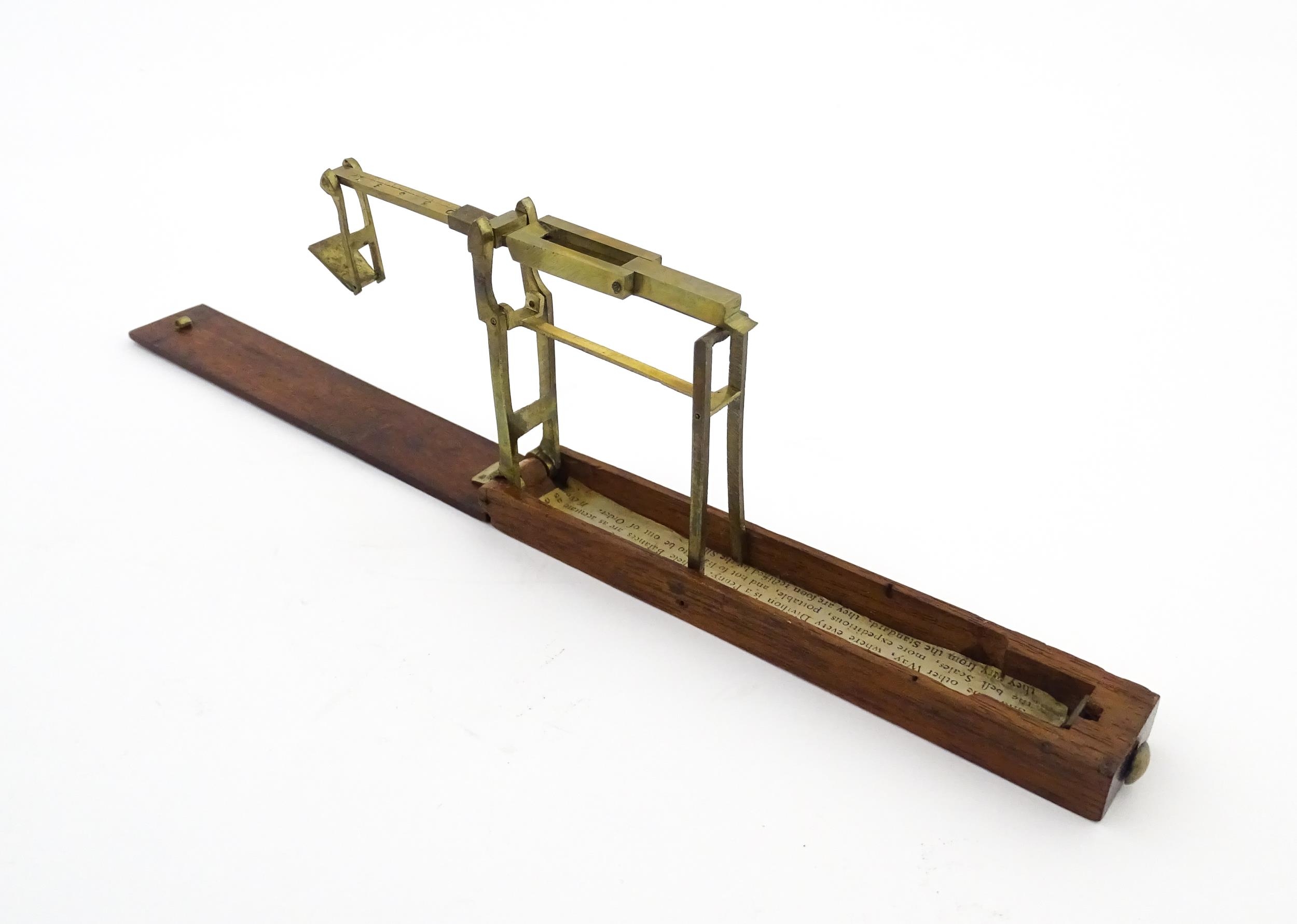 A 19thC mahogany cased brass folding guinea / coin scale. Case approx. 5 1/2" long Please Note - - Image 8 of 11