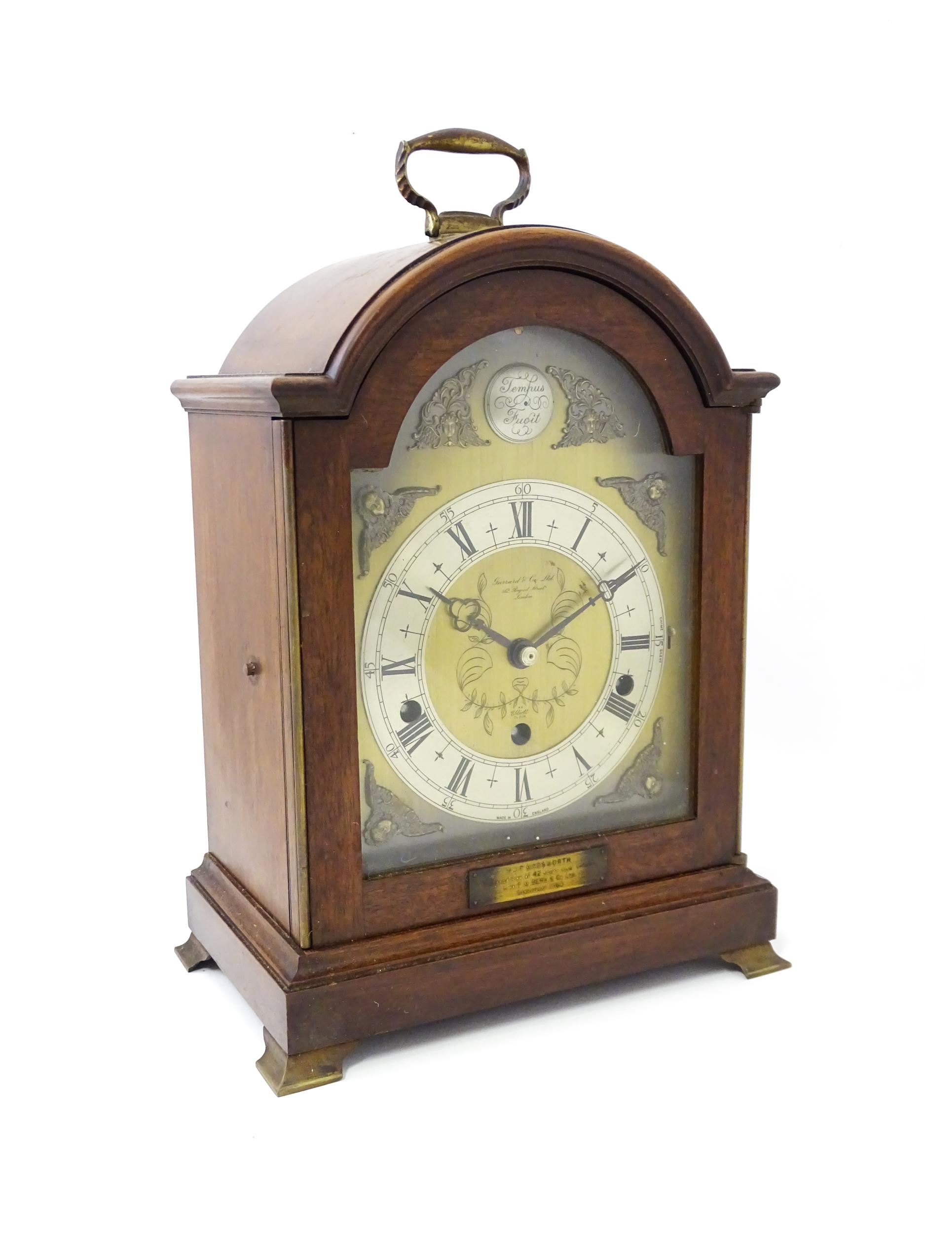 A 20th century mahogany cased Elliott 8-day chiming mantel clock, retailed by Garrard & Co of - Image 2 of 14