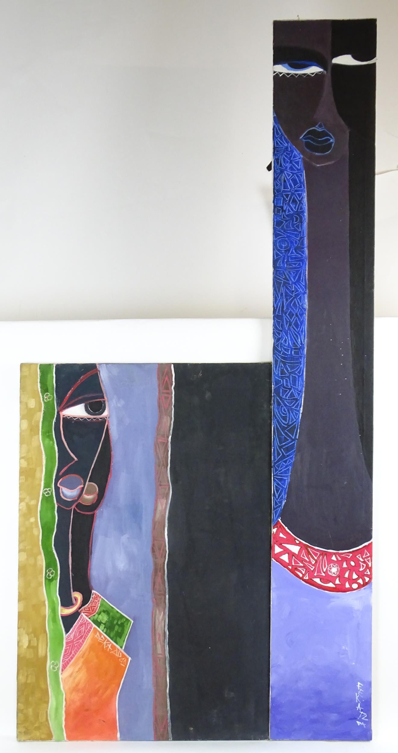 Fekadu, 21st century, African School, Oil on canvas, Two portrait studies depicting African women.