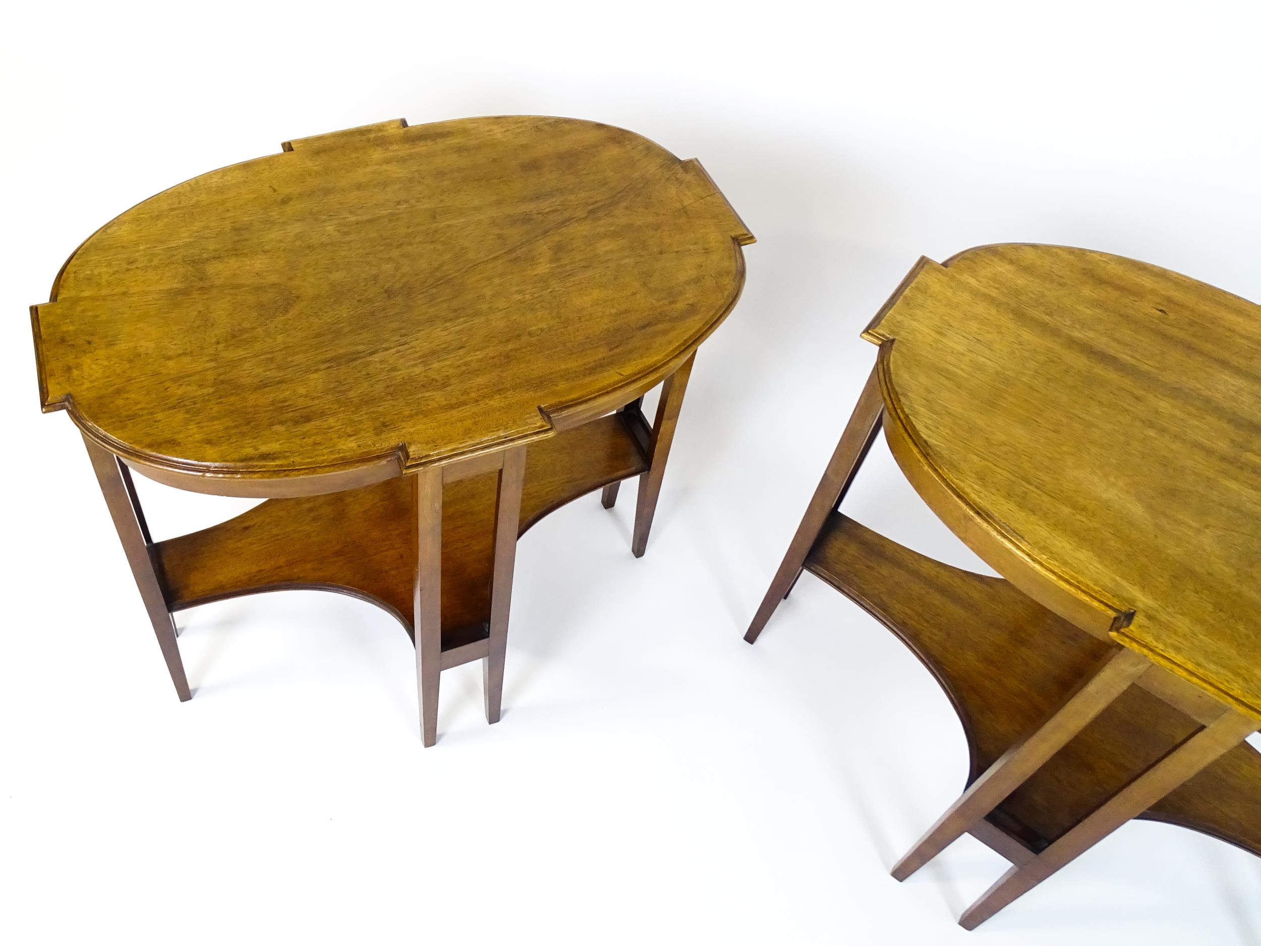 A pair of late 19thC / early 20thC mahogany side tables, each with shaped tops and having eight - Image 6 of 9