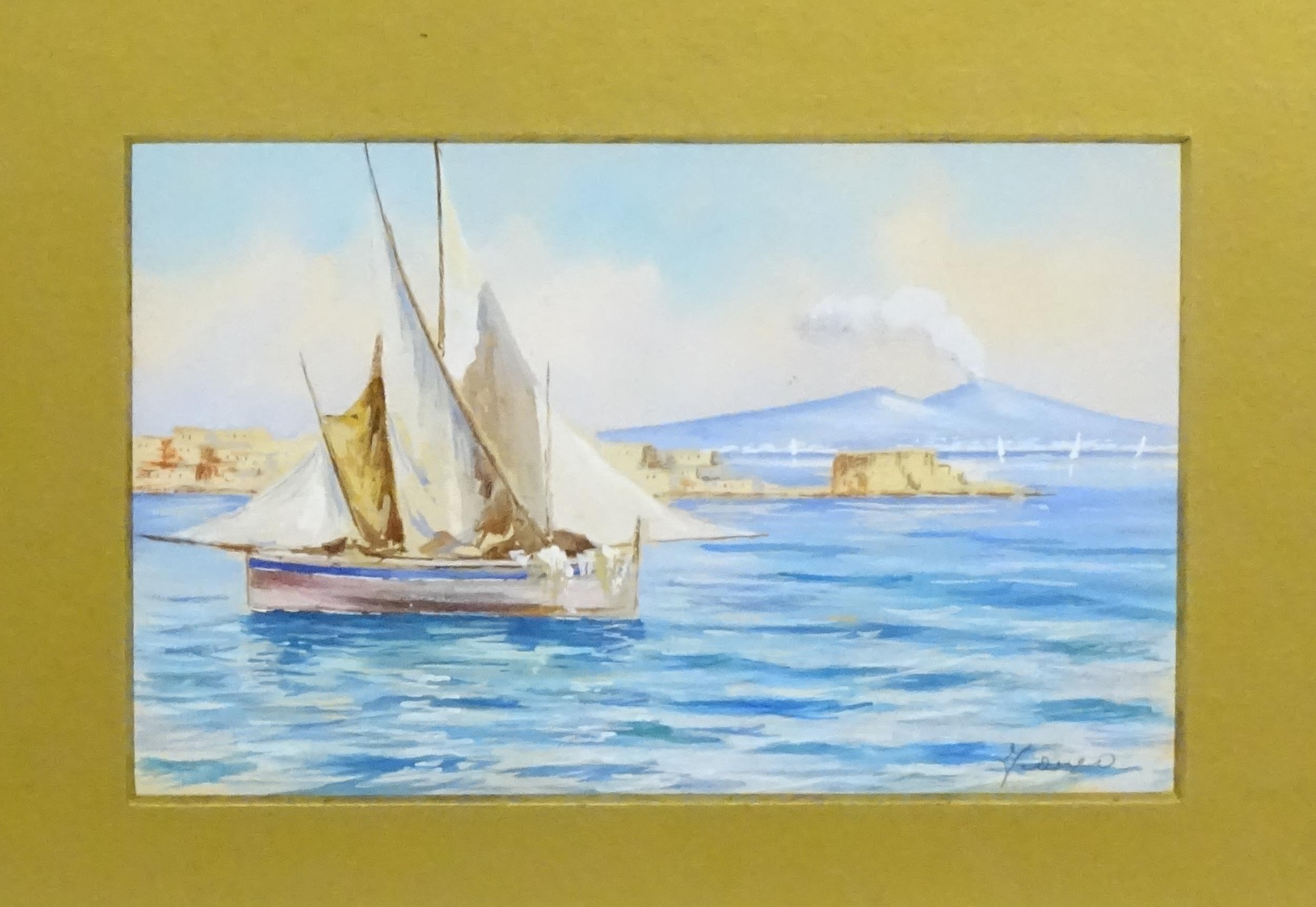 Franco, 20th century, Watercolour and gouache, Four Mediterranean views to include Mount Vesuvius - Image 4 of 9