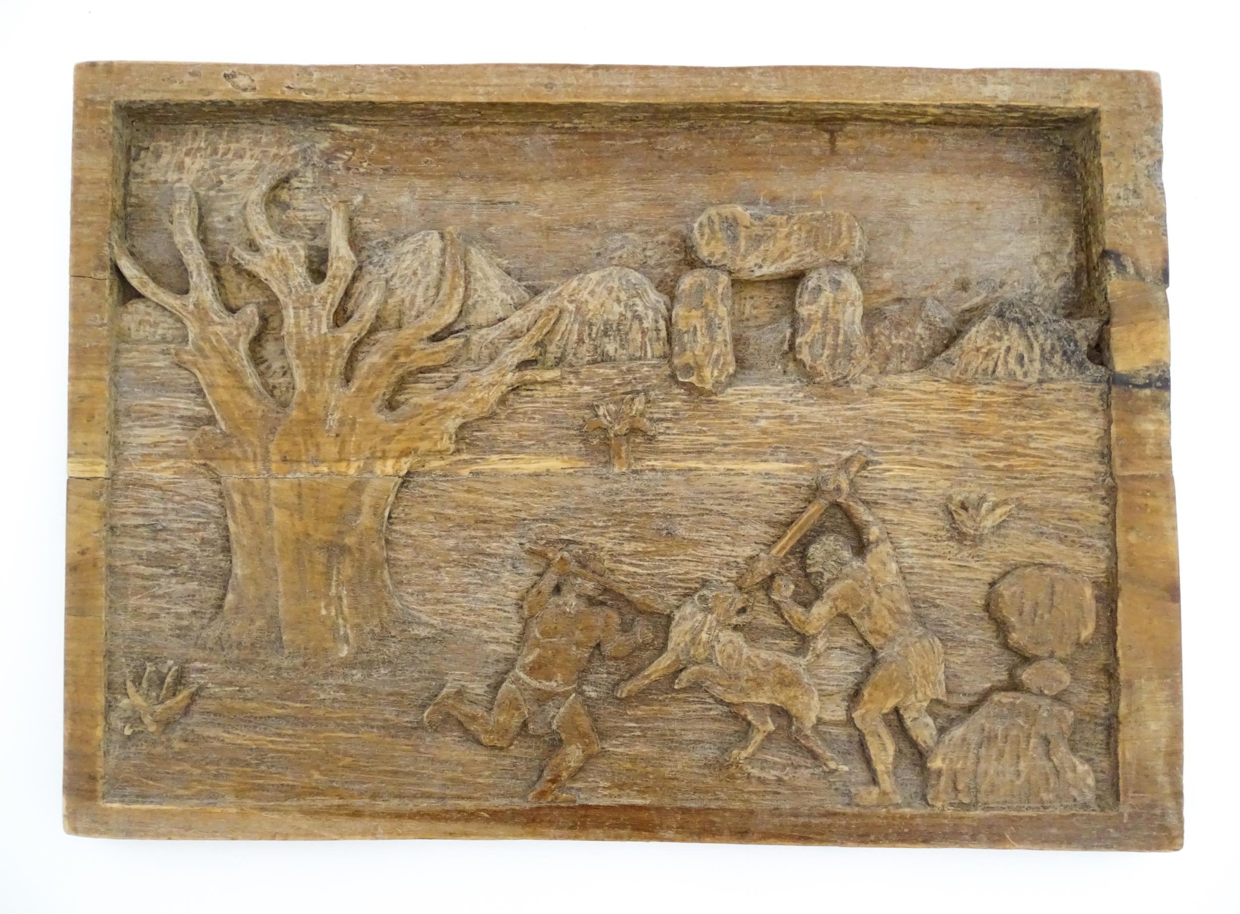 Ethnographic / Native / Tribal: Two carved wooden tableaux / plaques, one depicting monkeys in a - Image 5 of 12