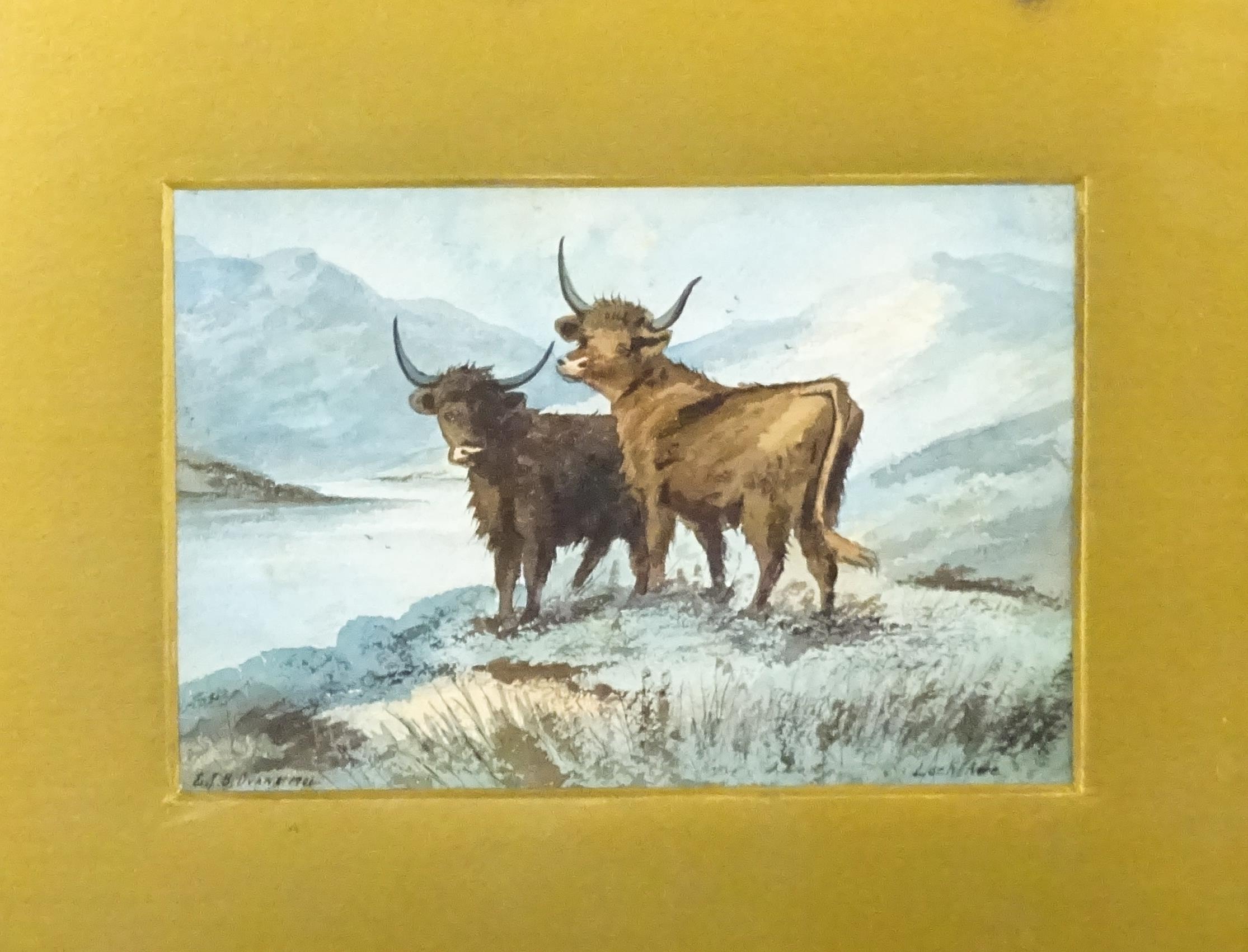 E. J. B. Evans, Early 20th century, Two Scottish loch landscapes with Highland cows. One titled Loch - Image 4 of 8