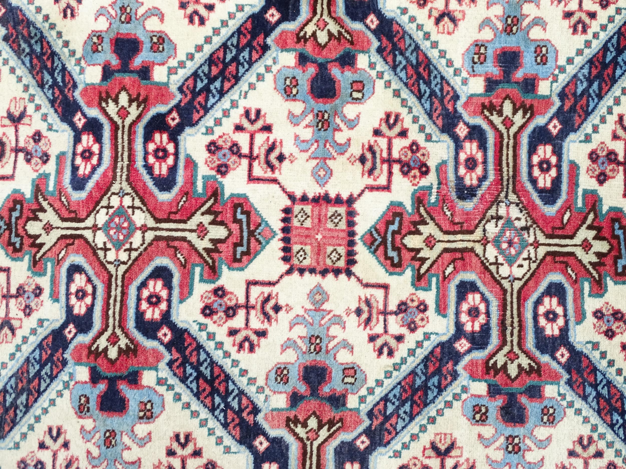 Carpet / Rug : A Persian Ardebil runner, the cream ground with floral and geometric repeating detail - Image 7 of 8