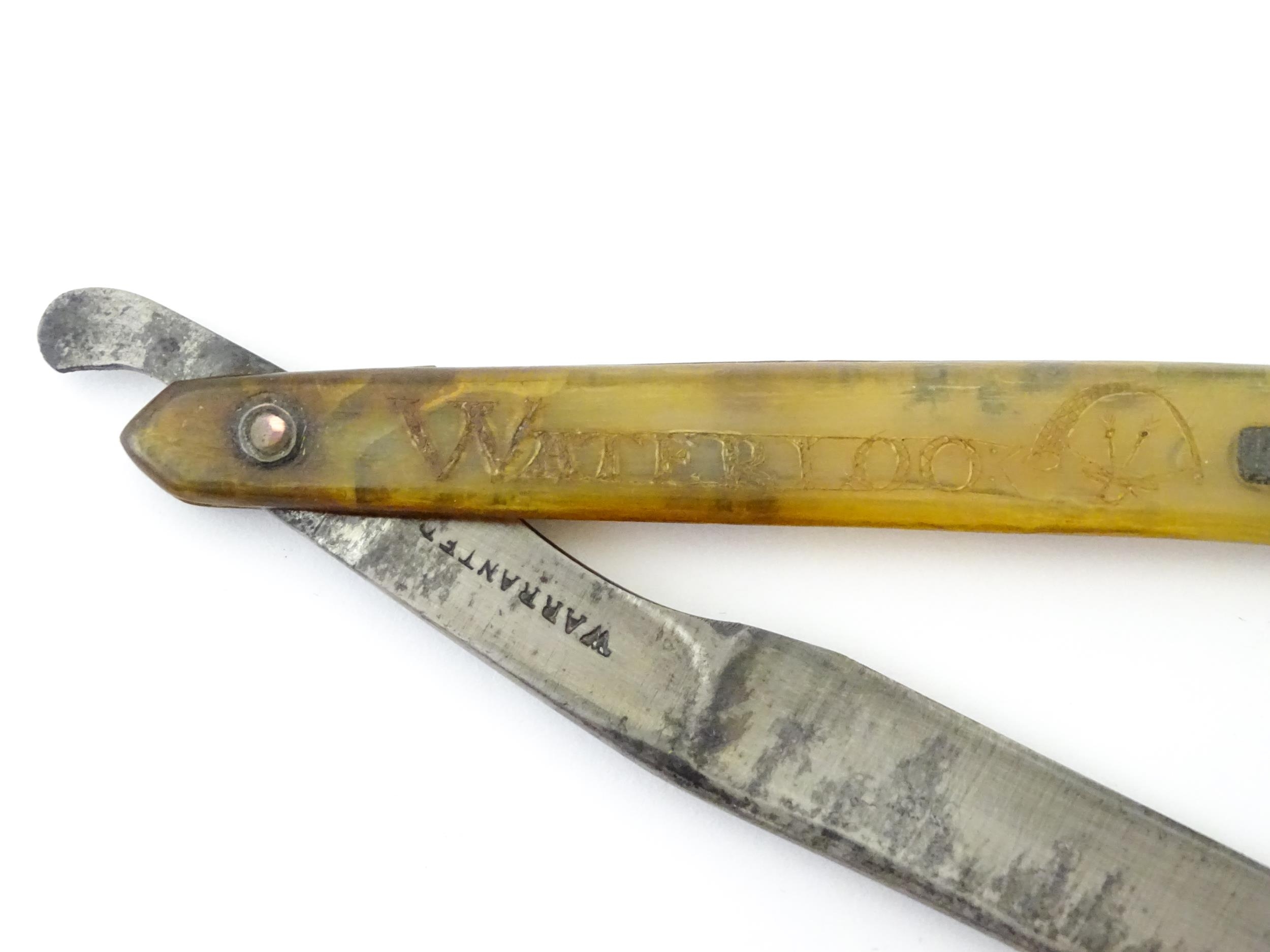 Militaria : a 19thC straight razor, the horn handle inscribed 'Adam Chalmers Lt Inft 79th' and ' - Image 6 of 15