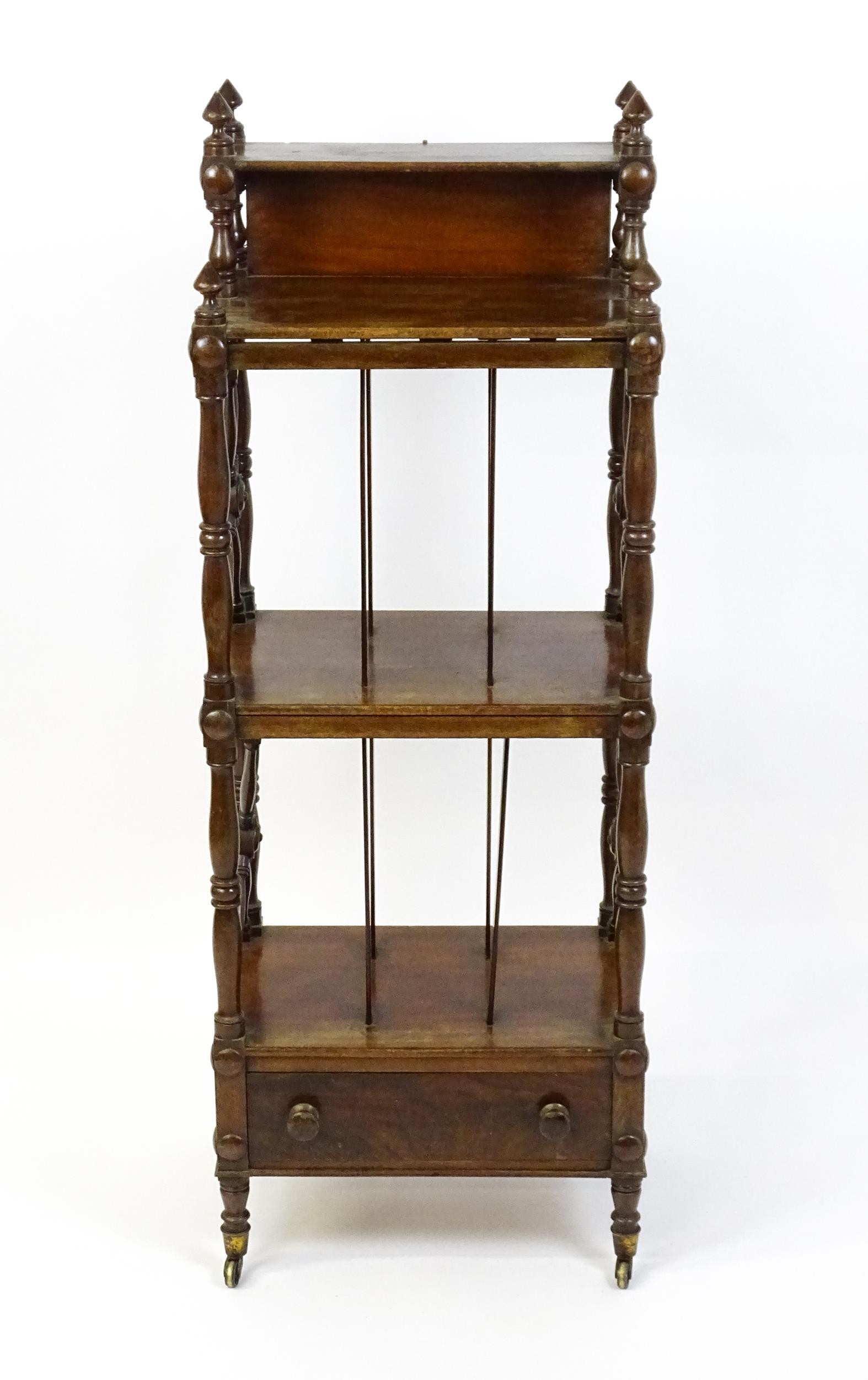 An early 19thC mahogany whatnot Canterbury surmounted by turned uprights and a small shelf above - Image 5 of 12