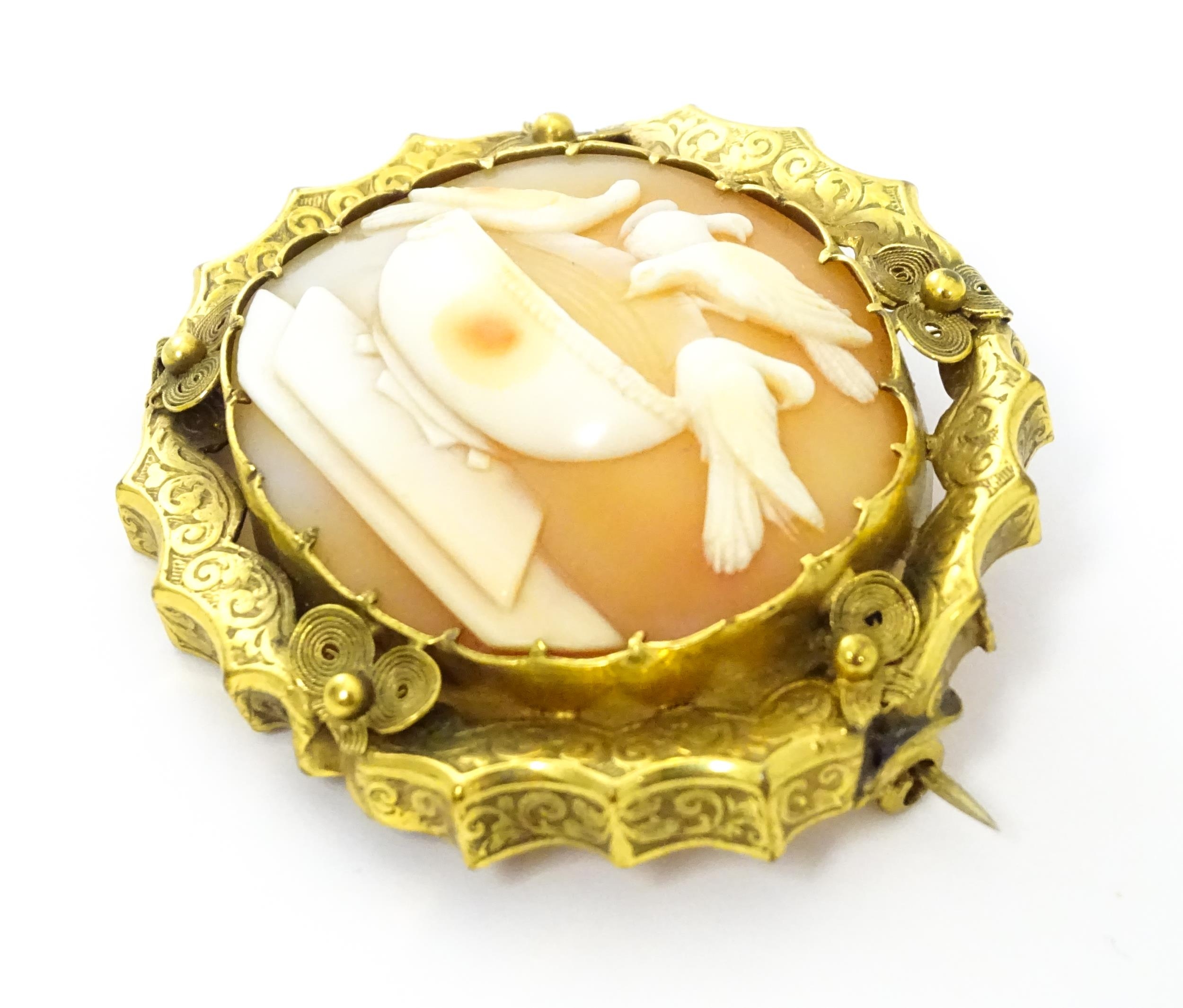 Two cameo brooches, one a classical cameo set within a .800 silver mount. The other a Victorian - Image 3 of 11