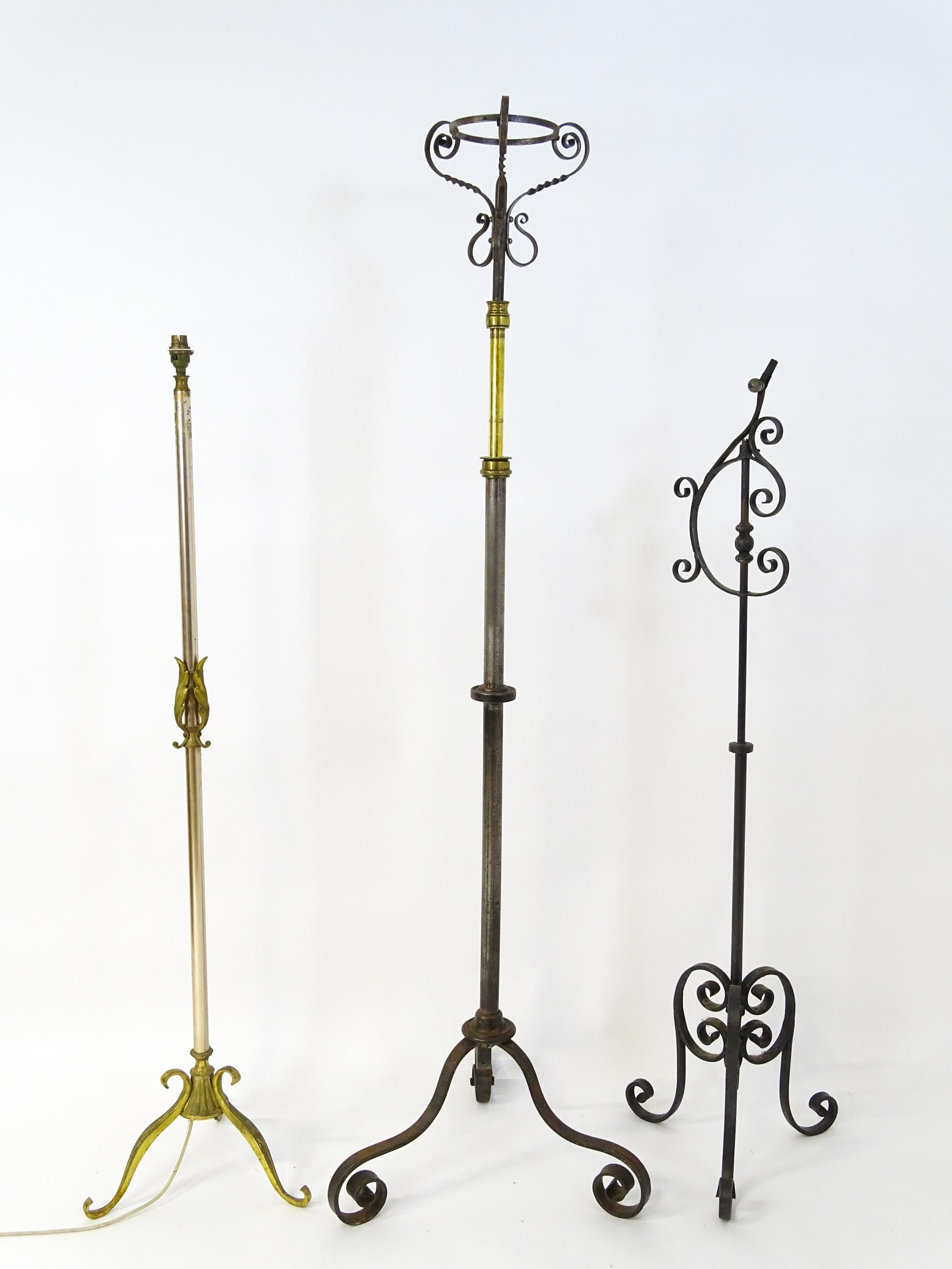 A 20thC standard lamp with triform base and foliate decoration. Together with two wrought iron style - Image 4 of 12