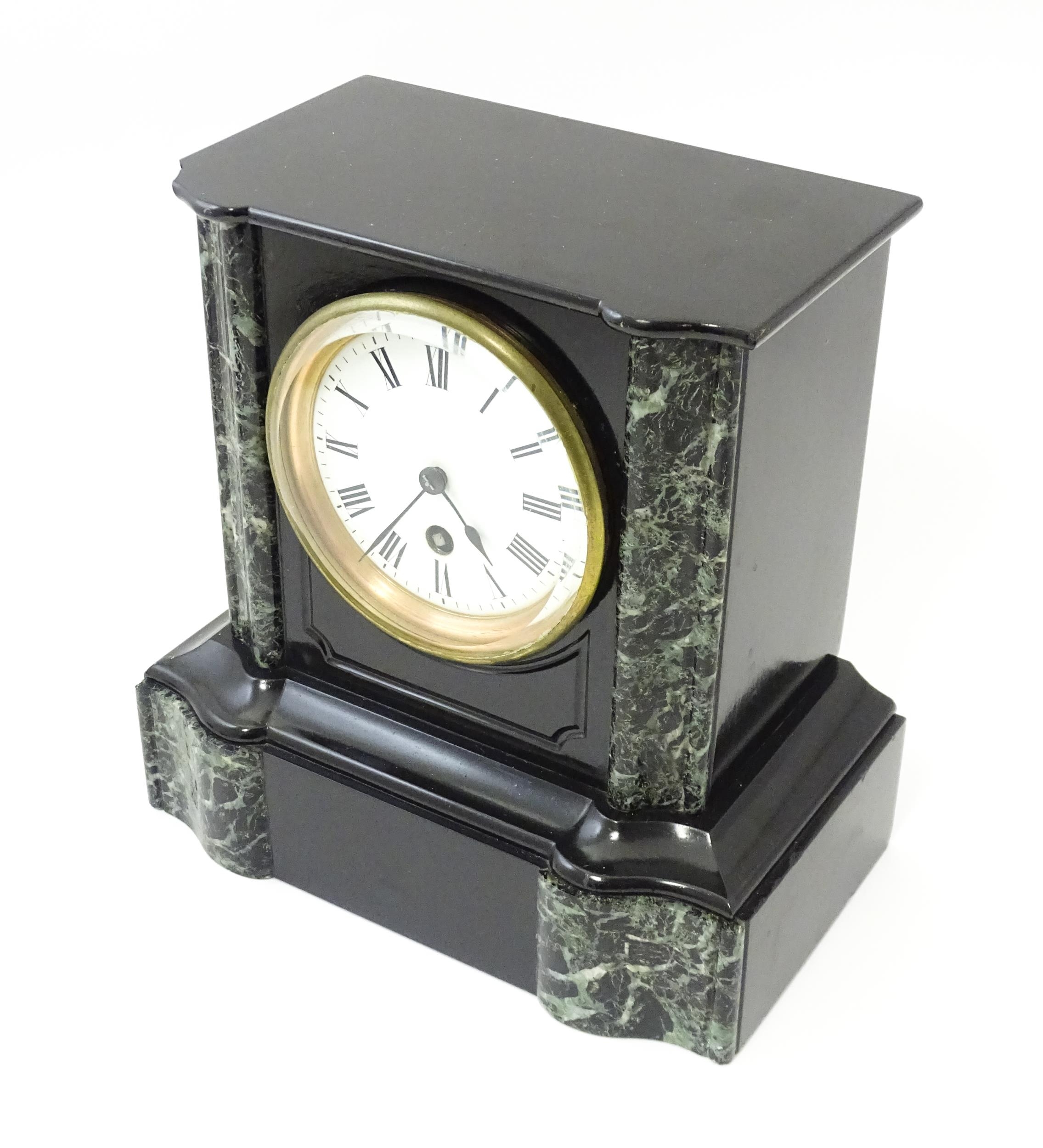 A late 19thC / early 20thC French Black Slate mantle clock / timepiece by Richard et Cie, with white - Image 4 of 8