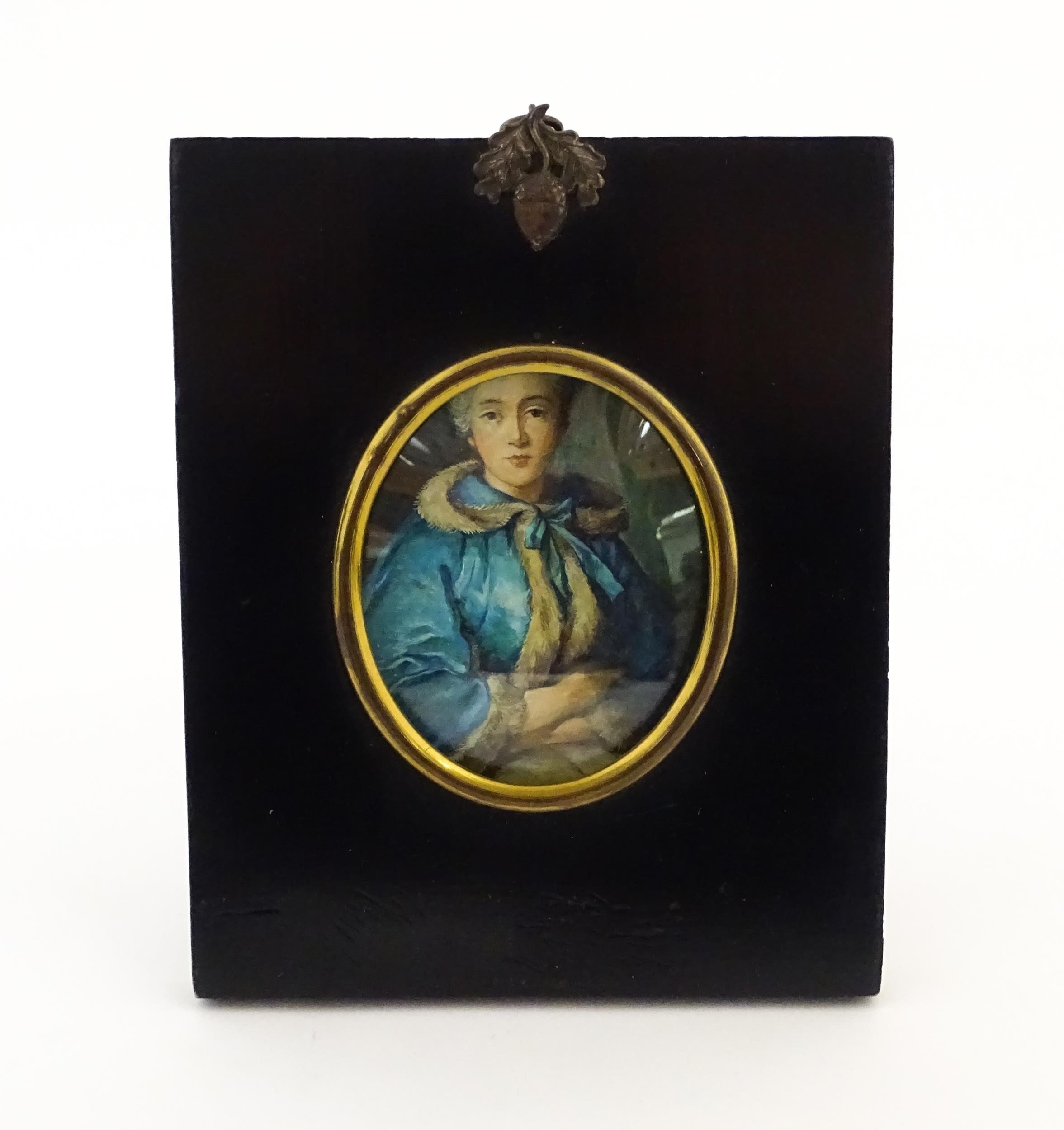 An early 20thC oil on card portrait miniature depicting The Comtesse de Tillieres after Jean-Marc - Image 5 of 9