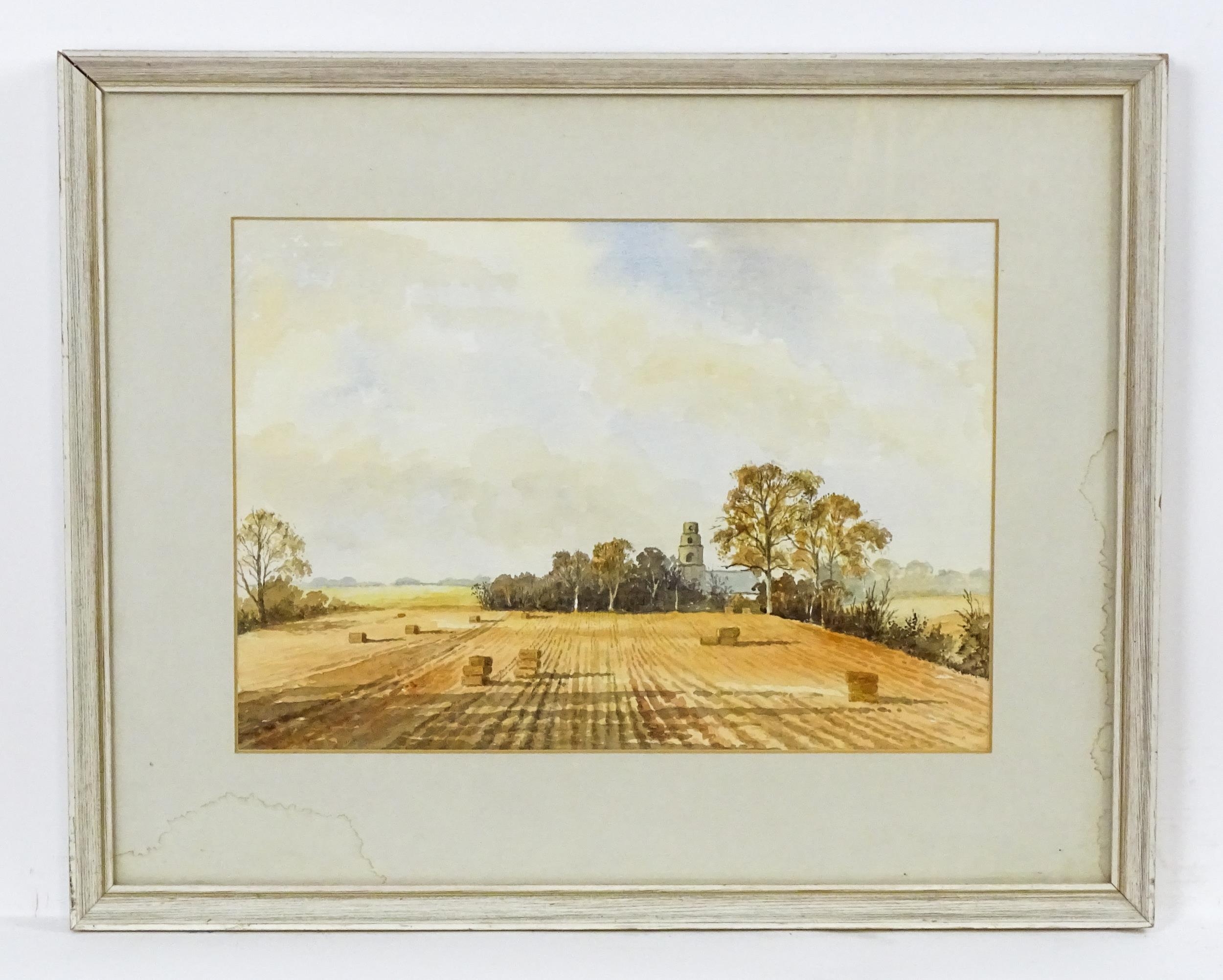 Clifford Nickson (1903-1993), Watercolour, Golden Harvest, Norfolk, An evening landscape with hay