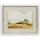 Clifford Nickson (1903-1993), Watercolour, Golden Harvest, Norfolk, An evening landscape with hay