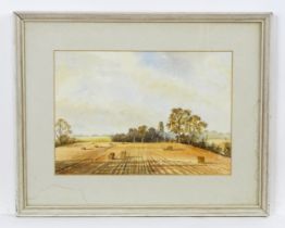 Clifford Nickson (1903-1993), Watercolour, Golden Harvest, Norfolk, An evening landscape with hay