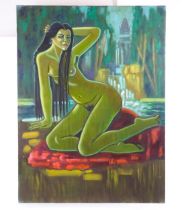 Richard Turner / Turneramon (1940-2013), Oil on canvas, Lily, A seated nude in a stylised landscape.