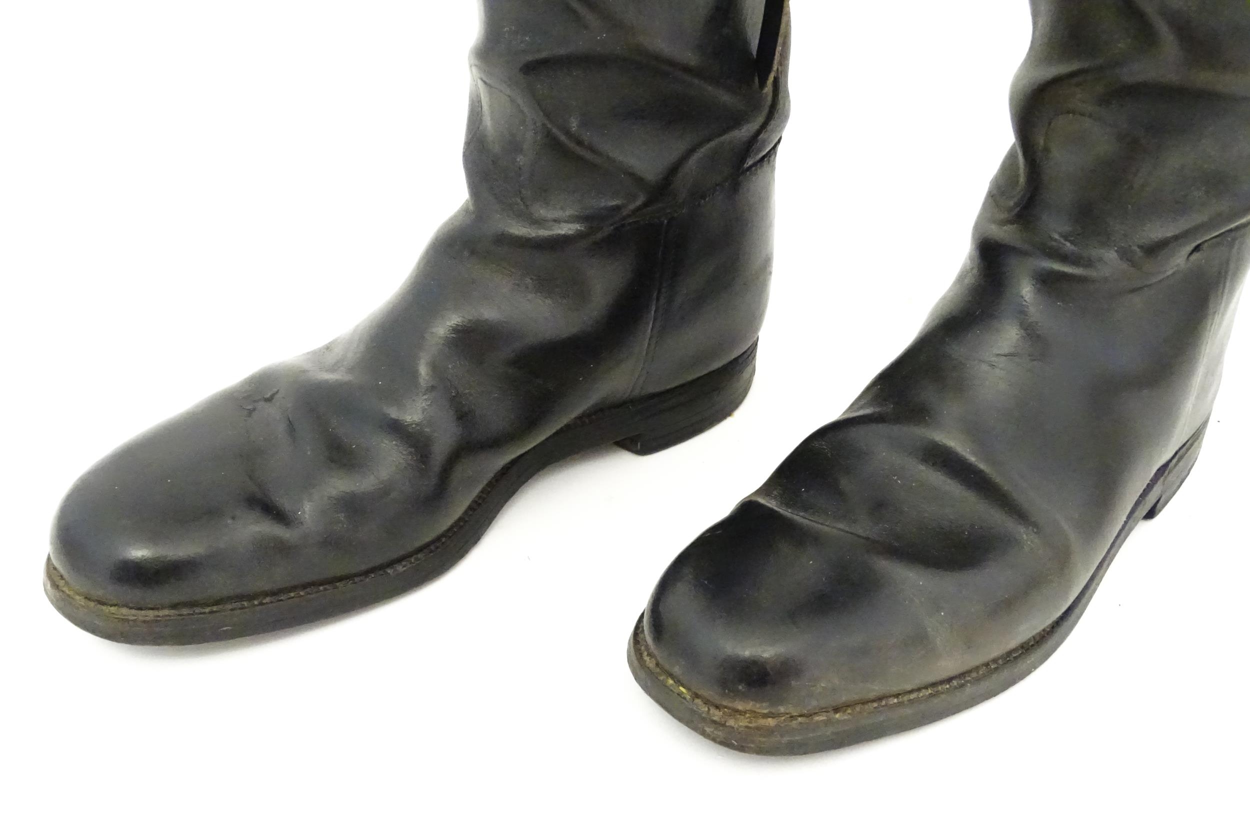 An early 20thC pair of black leather riding boots with trees, approx size 10 (2) Please Note - we do - Image 6 of 10