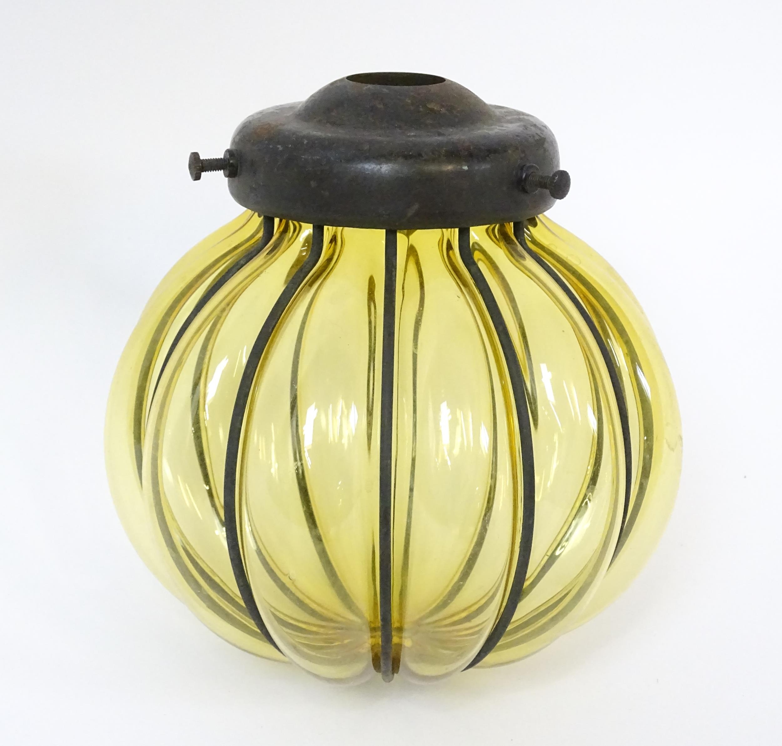 Three assorted pendant bag light shades with lustre drops. Together with a yellow amber glass - Image 15 of 16