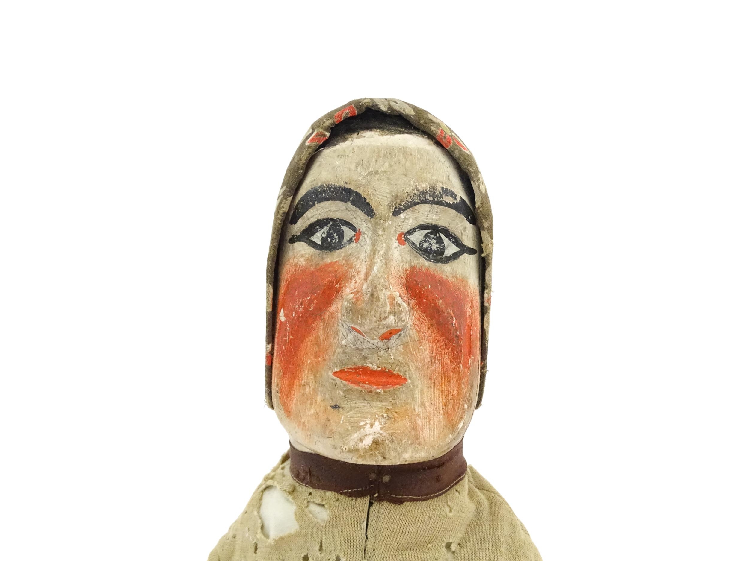 Toy: A 19thC French glove puppet with wooden head and hands and hand painted features. Approx. 18" - Image 4 of 9