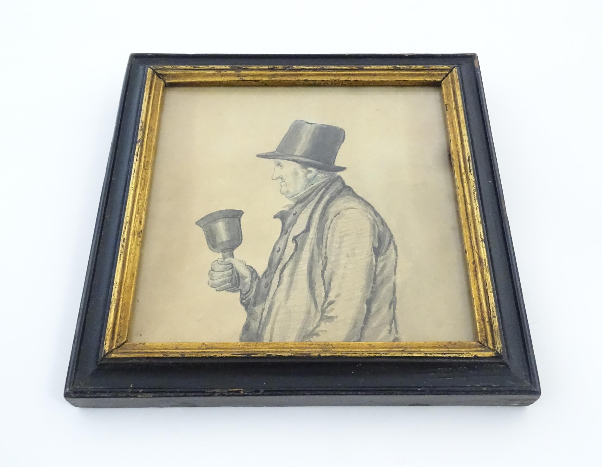 An early 20thC watercolour depicting a portrait of a gentleman bell ringer in profile. Approx. 5 1/ - Image 5 of 10