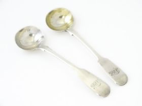 A pair of Victorian silver Fiddle pattern salt spoons, hallmarked London 1855, maker A. B.
